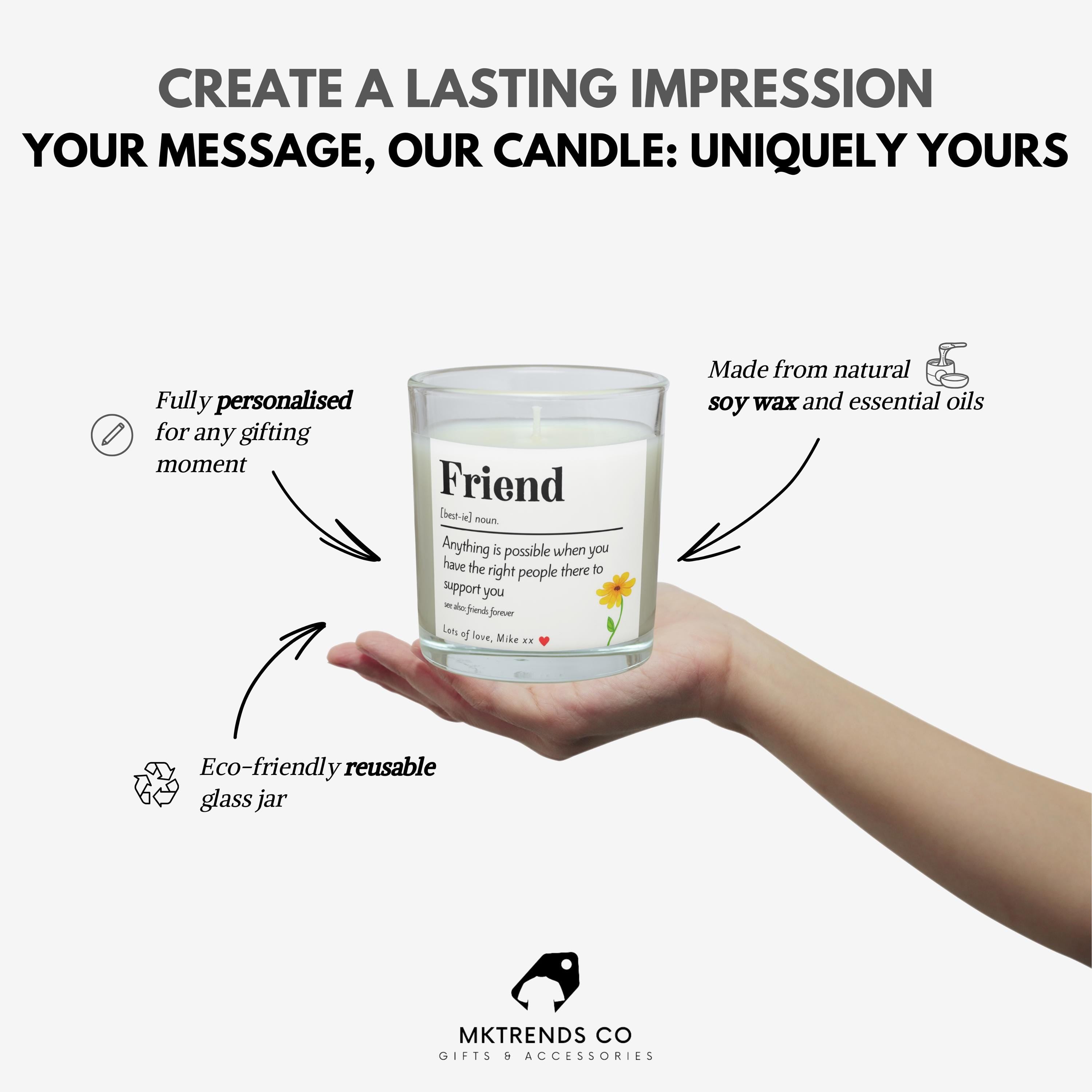 Friend Noun Quote Personalised Candle | Friend Noun Gift | Friend Definition Quote | Sentimental Friend Candle | Thoughtful Gift for Friends Etsy