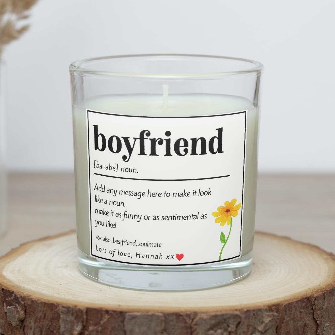 Boyfriend Noun Definition Personalised Candle Gift | Custom Boyfriend Quote Gift | Cute or Funny Boyfriend Gift | Romantic Message Boyfriend Etsy