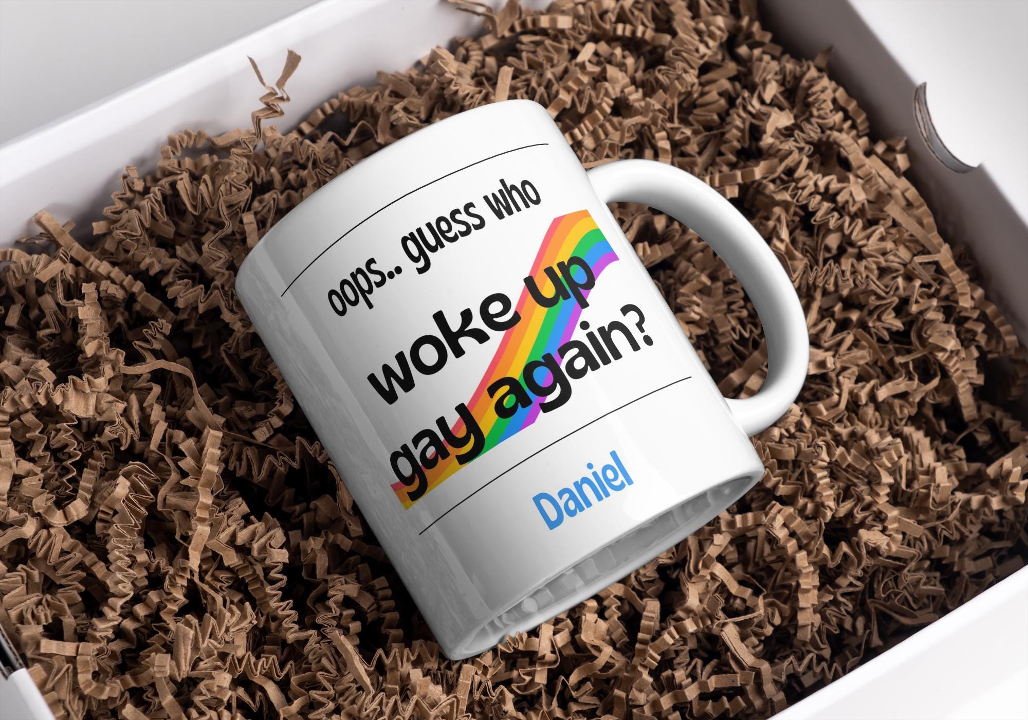 Novelty Gay Mug | Funny Gay Gift | Gift for Gay people | LGBTQ+ Gifts | Personalised Mug | Joke Gay Gift | Woke Up Gay Again | Novelty Gift Etsy