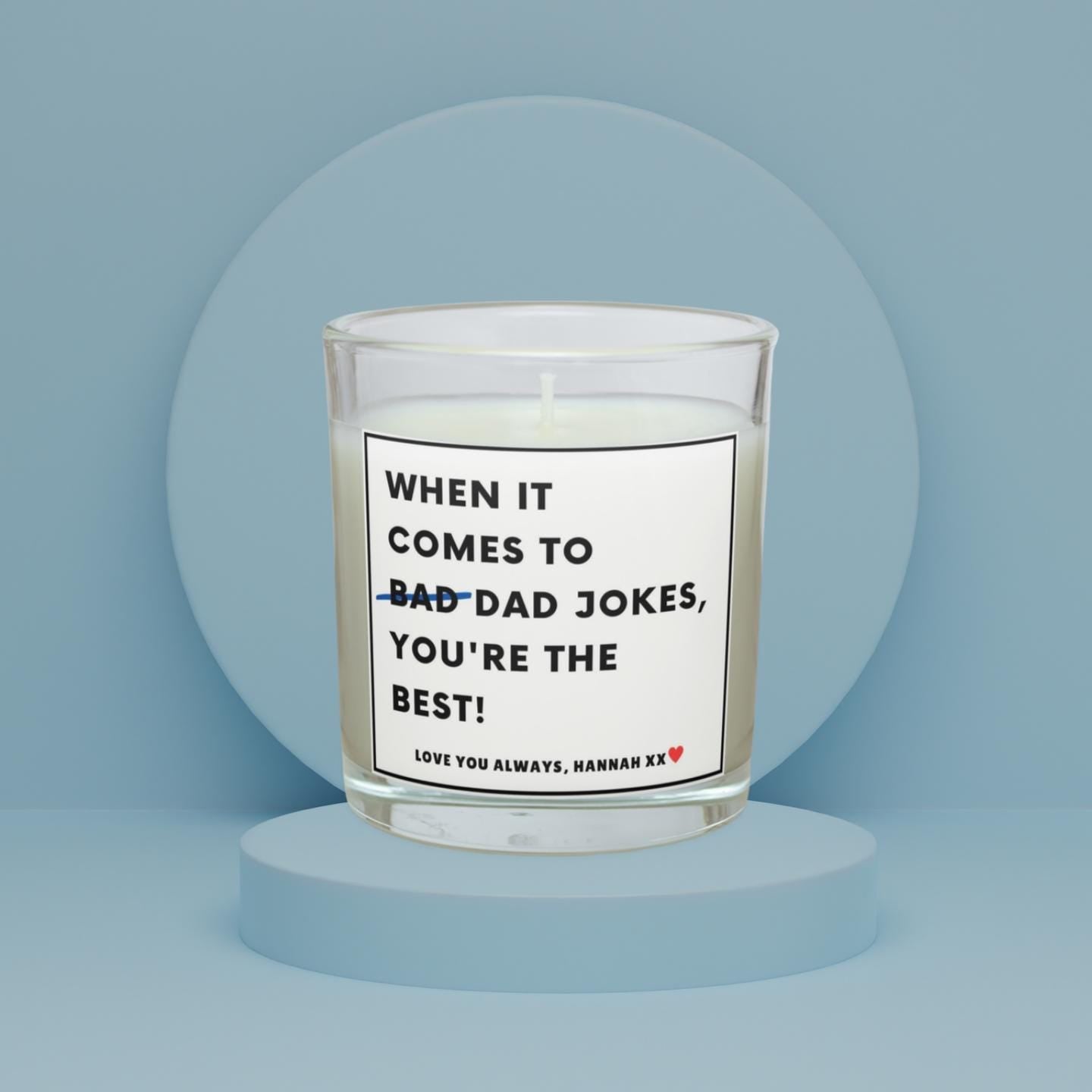 Bad Dad Jokes Funny Personalised Candle | Novelty Gifts for Dad | Funny Dad Joke Message Gift | Dad Pun | Funny Birthday Candle Gift for Dad Etsy