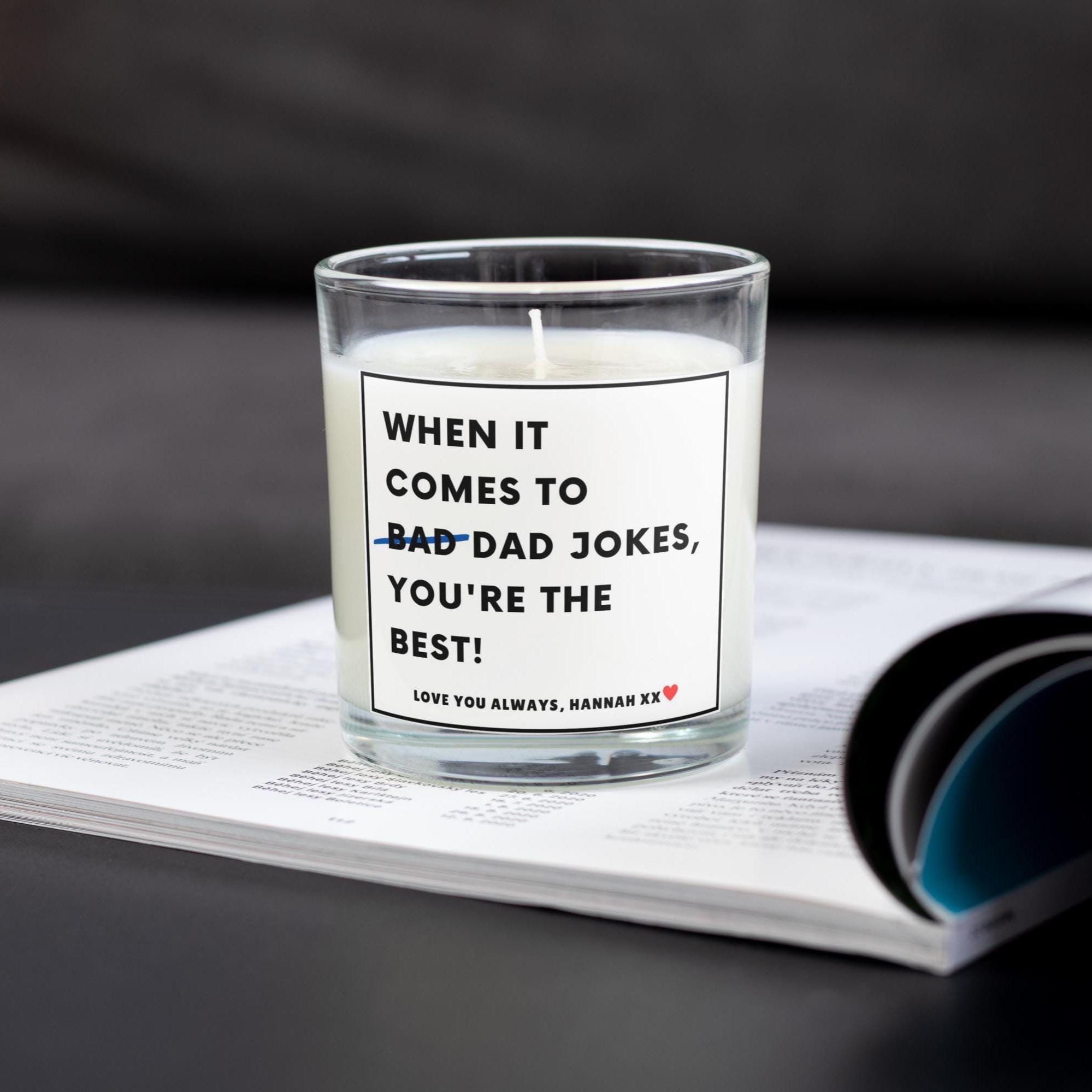 Bad Dad Jokes Funny Personalised Candle | Novelty Gifts for Dad | Funny Dad Joke Message Gift | Dad Pun | Funny Birthday Candle Gift for Dad Etsy