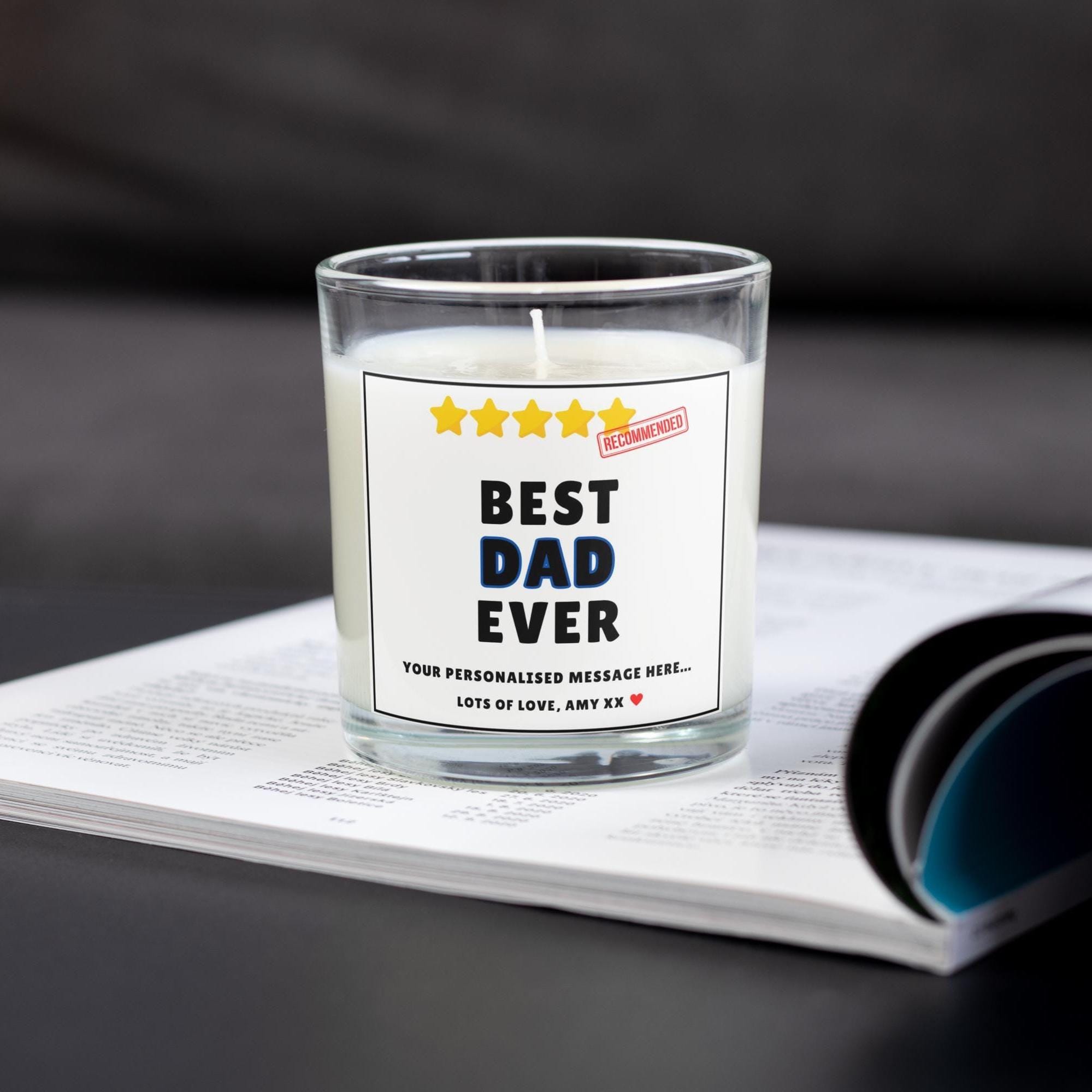 Best Dad Ever Personalised Candle | Best Dad Message Gift | Funny 5 Star Dad Gift | Dad Appreciation | From Son | From Daughter | Dad Award Etsy