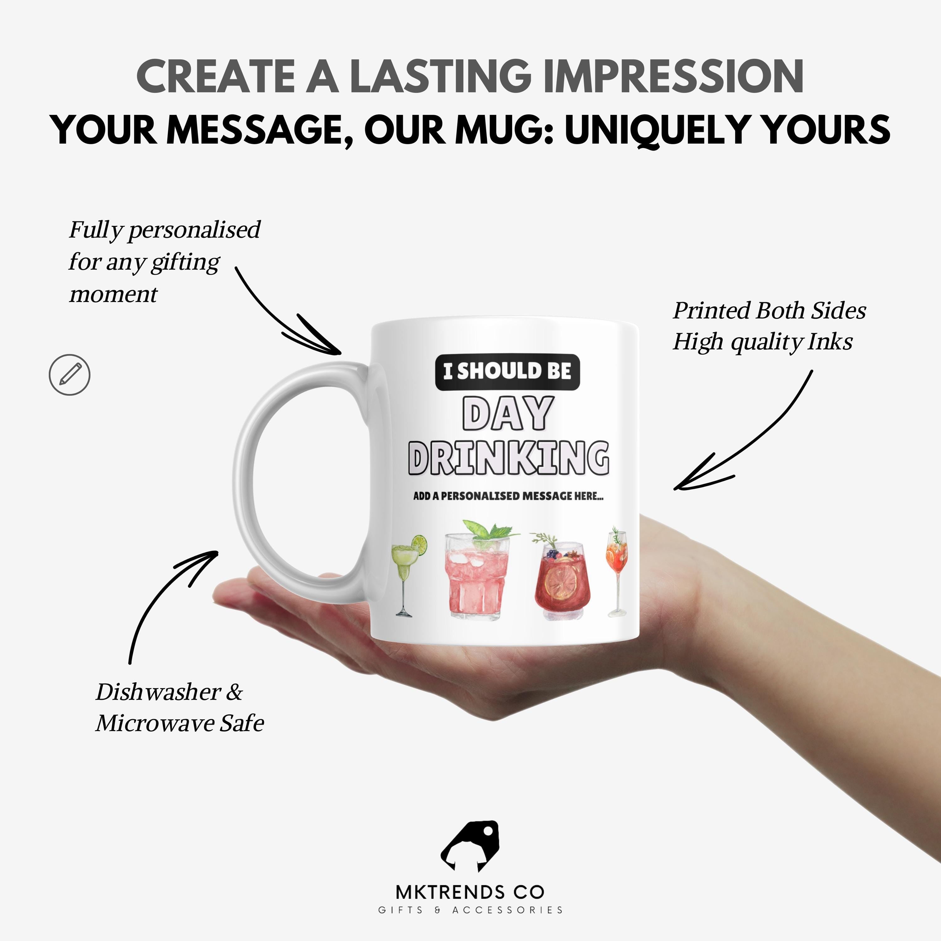 Personalised Day Drinking Mug | Funny Cocktail Lover Gift | Custom Message | Novelty Mug | Novelty Gift | Personalised Gift | Drinking Gift Etsy