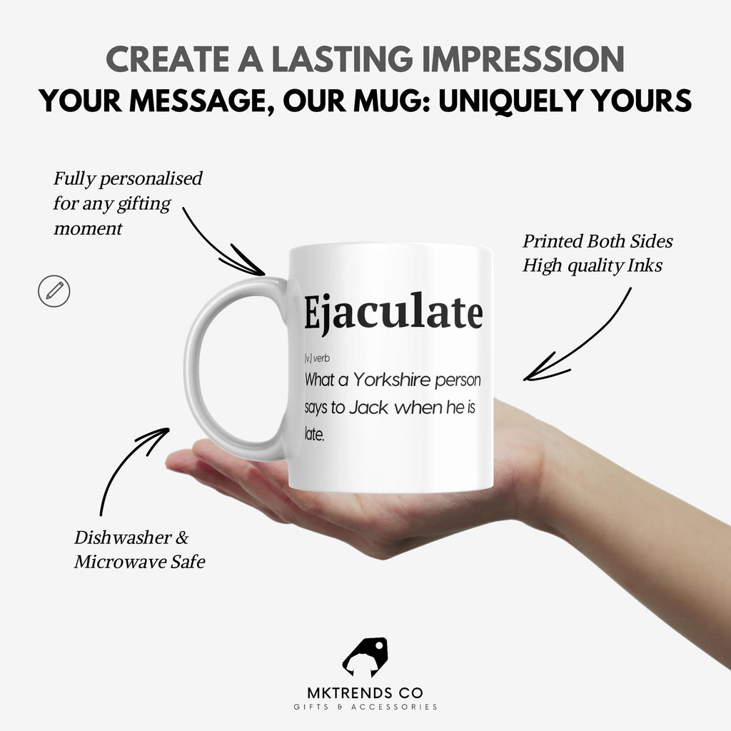 Personalised Funny Yorkshire Mug | “Ejaculate Joke  Regional Banter Gift | Custom Name | Yorkshire Accent Humour | Novelty Mug | funny Etsy
