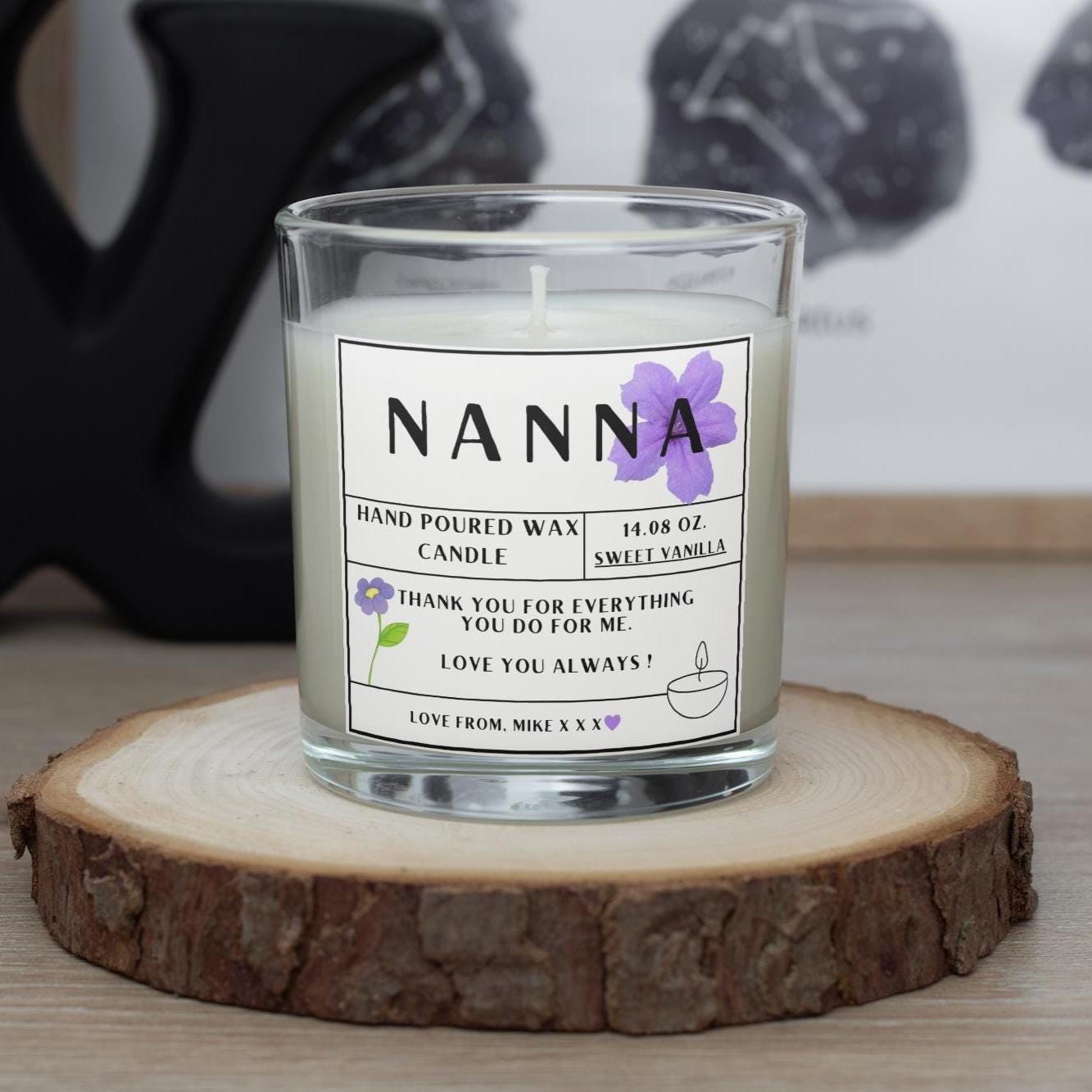 Nanna Message Personalised Candle Gift | Nanna Birthday Gift | Nanna Christmas Gift | gifts for Nan | Grandma Message Candle | Nanna Flower Etsy