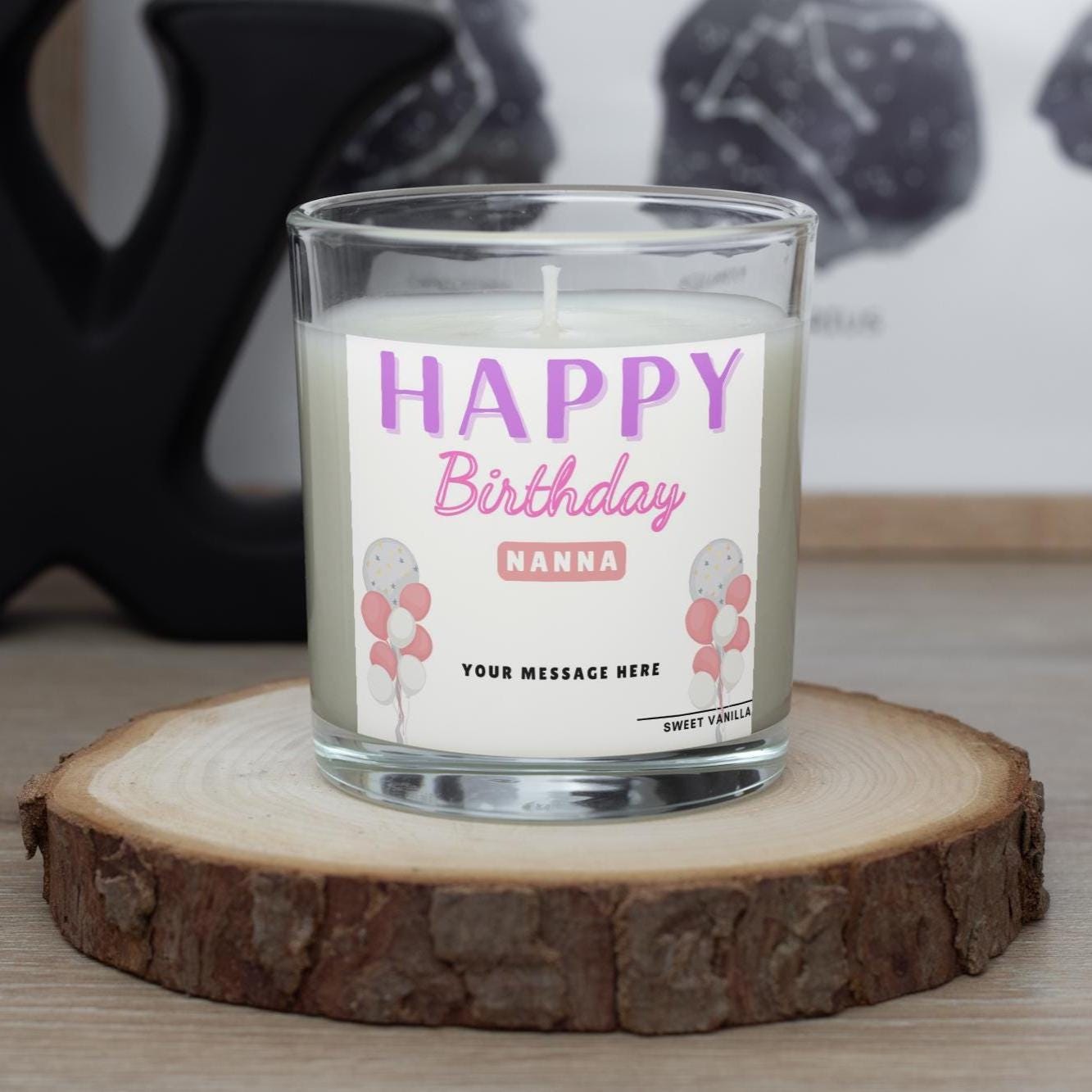 Nanna Happy Birthday Balloon Personalised Candle Gift | Happy Birthday Nan Gift | Grandma Happy Birthday Message Candle | Nanna Birthday Etsy