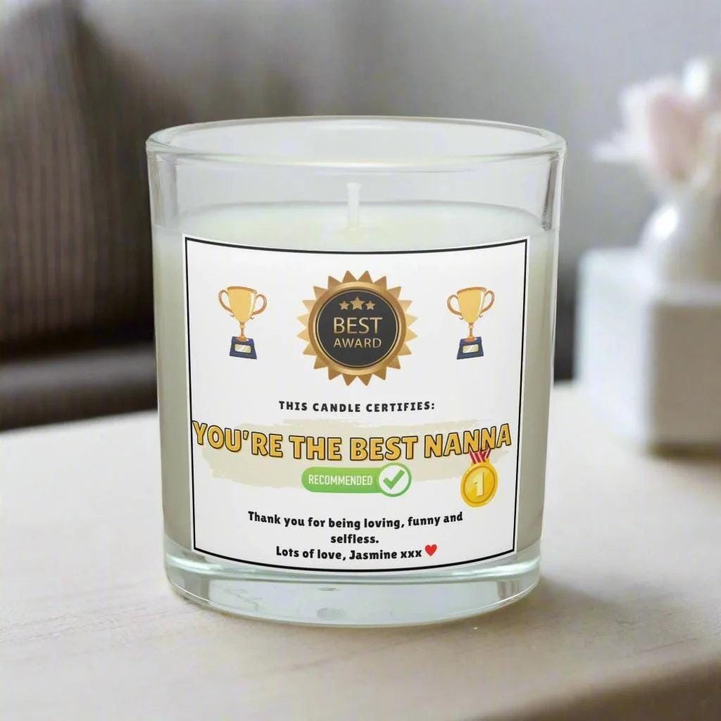 You're the Best Nanna Certificate Personalised Candle | Funny Nanna Gift | Novelty Nanna Award Candle Gift | Best Nanna Gifts | Nan Gifts Etsy
