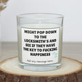 Funny Adult Joke Personalised Candle | Novelty Locksmith Joke Gift | Key to Happiness Quote Candle | Gift to Make you Laugh | Funny Candle Etsy
