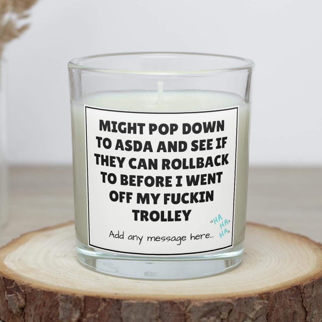 Funny Asda Off My Trolley Personalised Candle | Sarcastic Gift for Work Friend | Midlife Crisis Funny Quote | Secret Santa | Funny Candles Etsy
