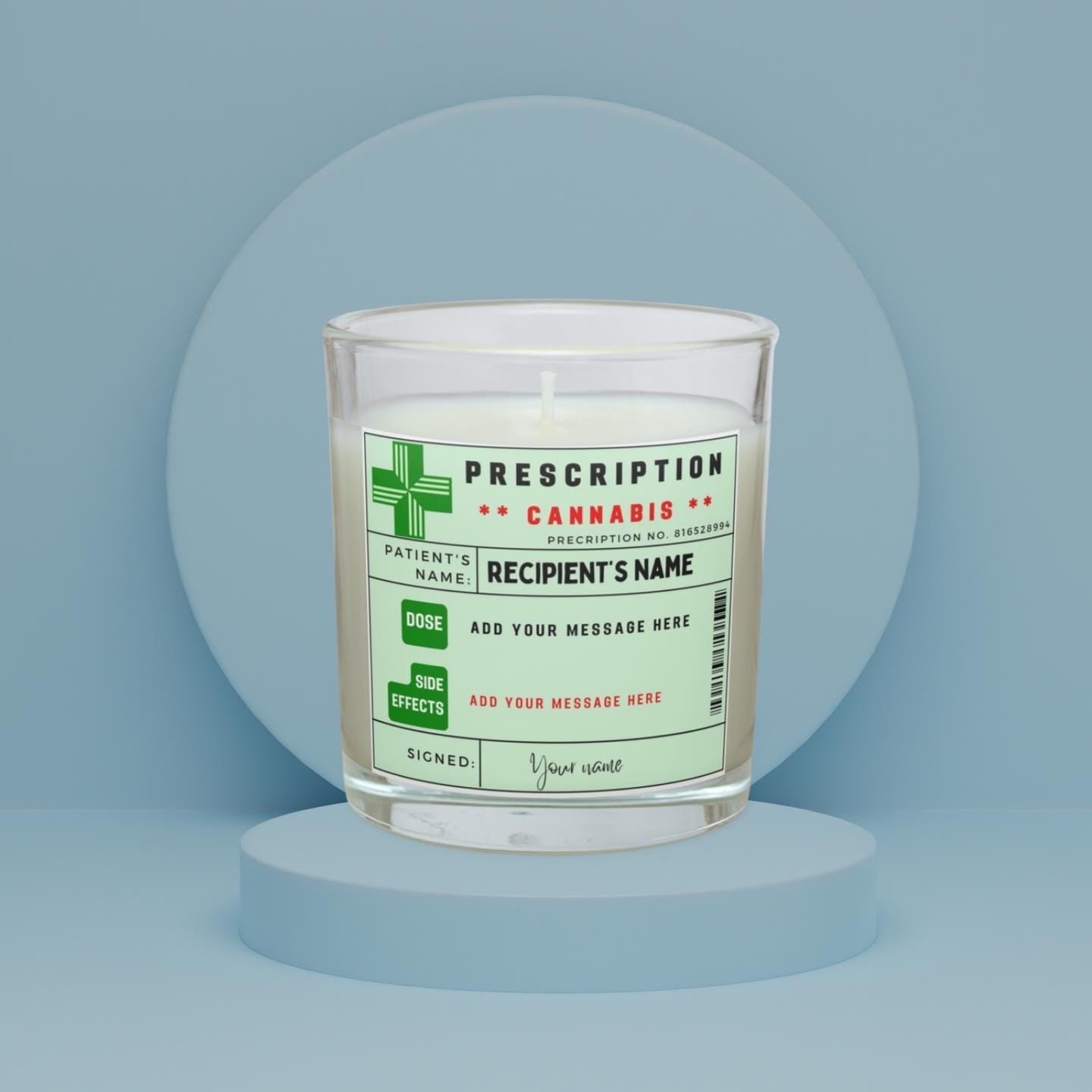 Cannabis Prescription Personalised Candle | Weed Smoker gift | Funny Cannabis Gift | Novelty Weed Candle | Funny Joke Gifts | Stoner Gifts Etsy