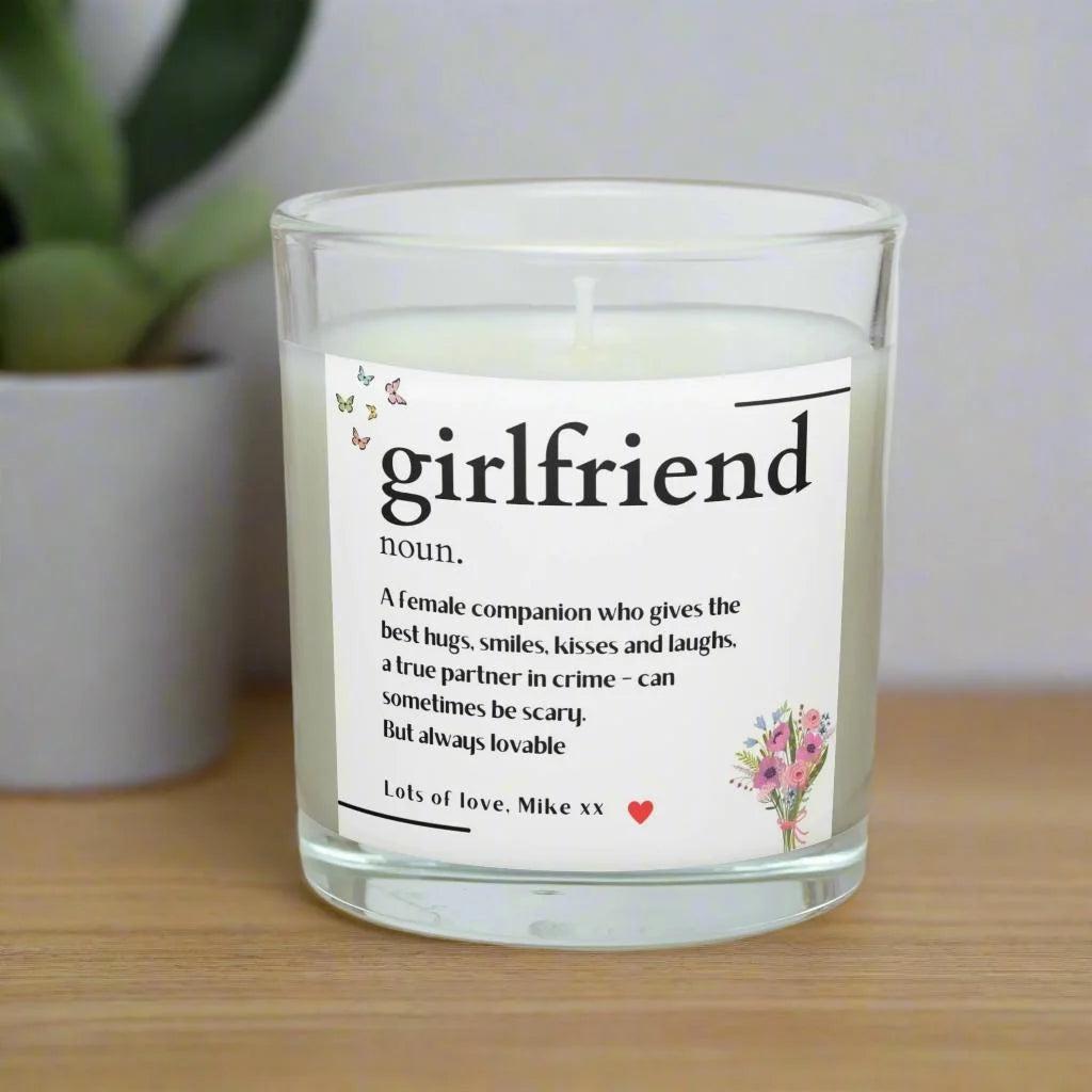 Girlfriend Noun Message Personalised Candle | Noun Definition Gift | Girlfriend Quote Gift | Anniversary Gift | Best Girlfriend Gifts Etsy