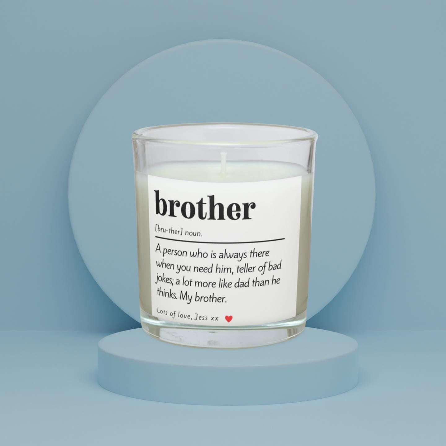 Brother Noun Definition Personalised Candle | Brother Dictionary Quote | Custom Message Brother Gift | Brother Christmas | Birthday Candle Etsy