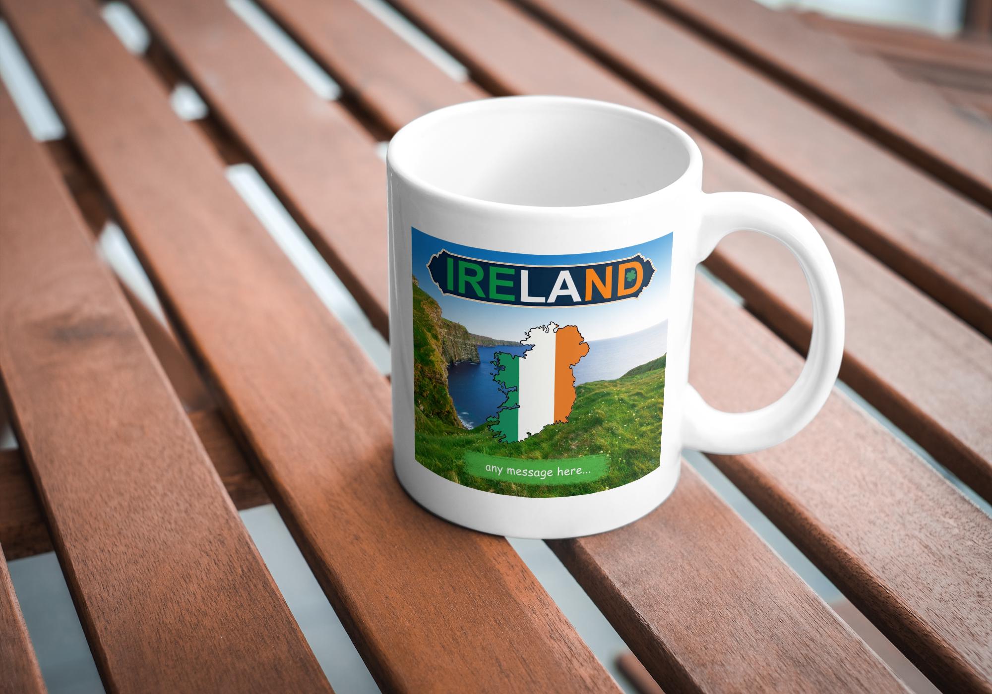 Personalised Ireland Mug | Irish Flag Map Design | Scenic Countryside | Irish Gift | Ireland Flag | Personalised Gift | Gift for Irish | UK Etsy