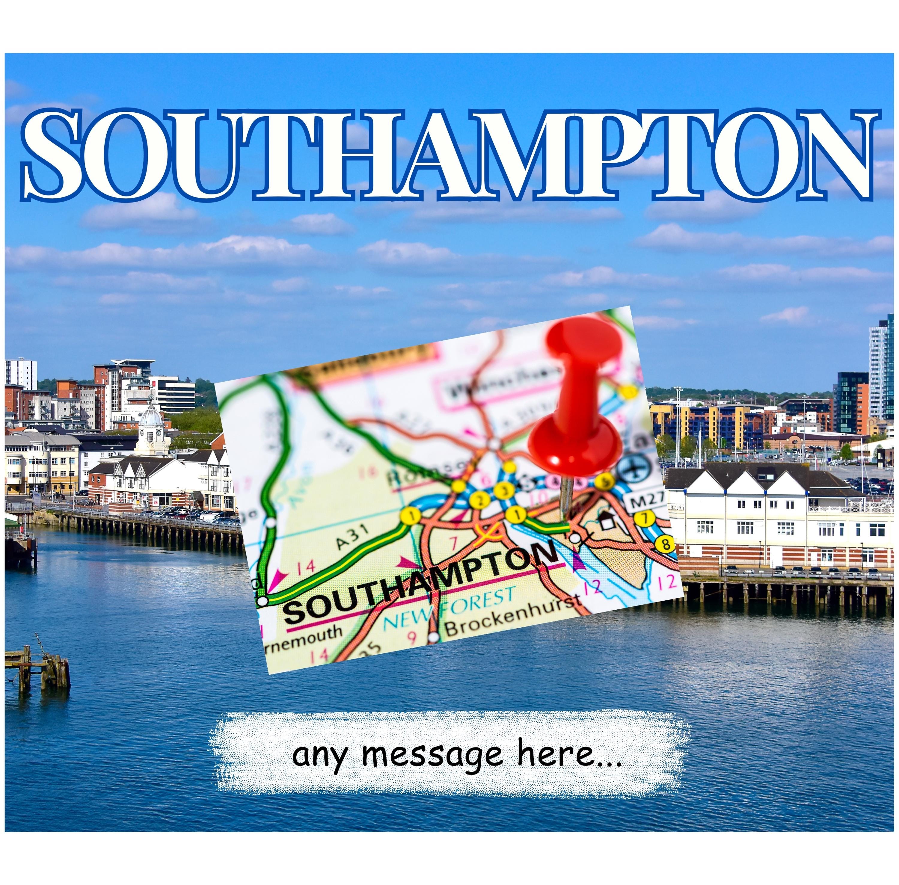 Personalised Southampton Mug |Coastal City Design | Map & Waterfront Scene | Custom Message | UK Travel| Southampton | Gift | Personalised Etsy