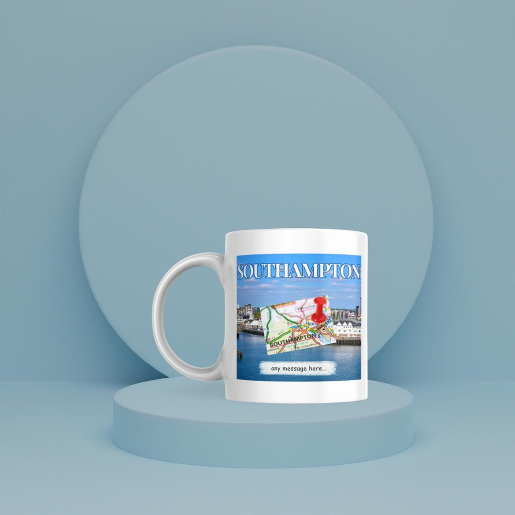 Personalised Southampton Mug |Coastal City Design | Map & Waterfront Scene | Custom Message | UK Travel| Southampton | Gift | Personalised Etsy