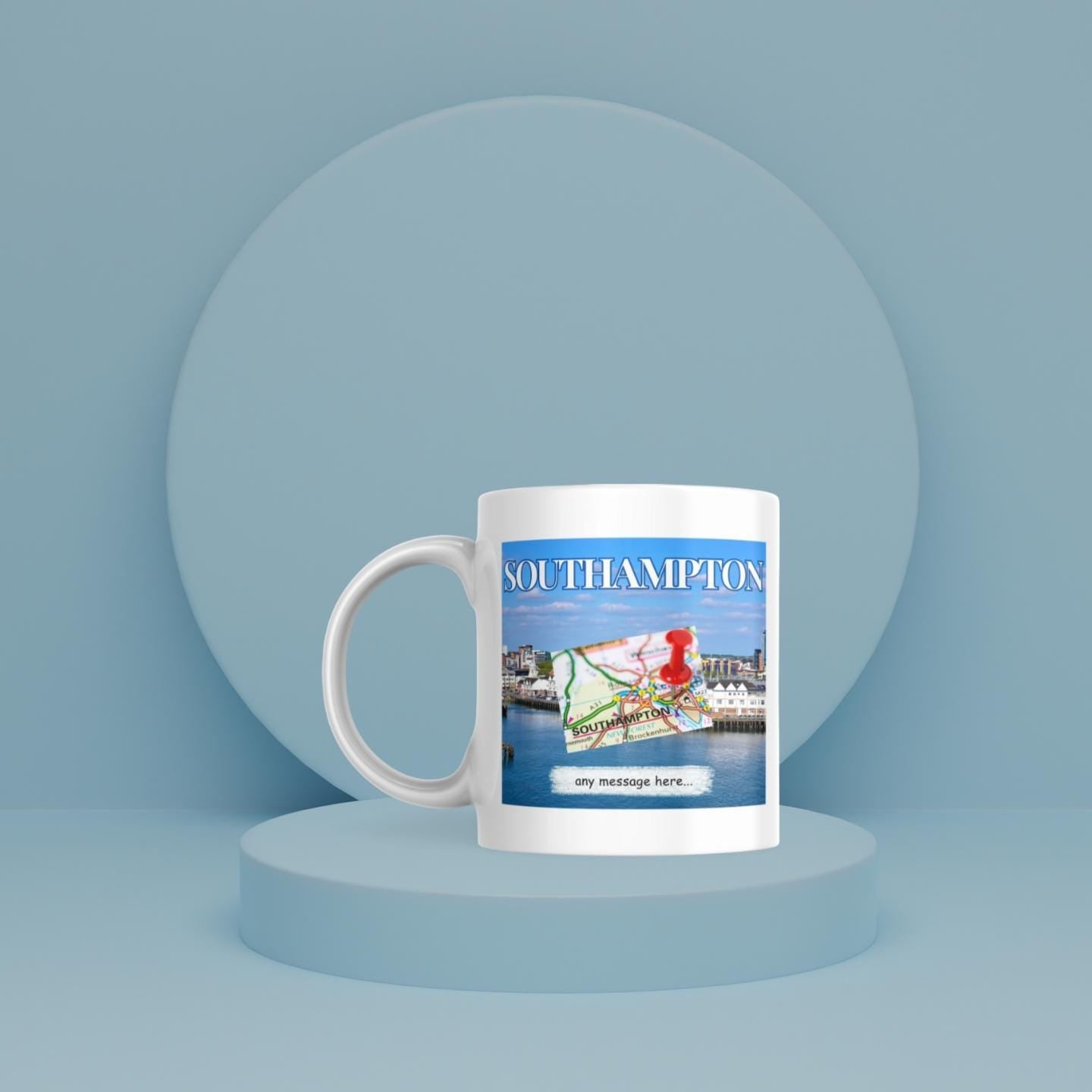 Personalised Southampton Mug |Coastal City Design | Map & Waterfront Scene | Custom Message | UK Travel| Southampton | Gift | Personalised Etsy