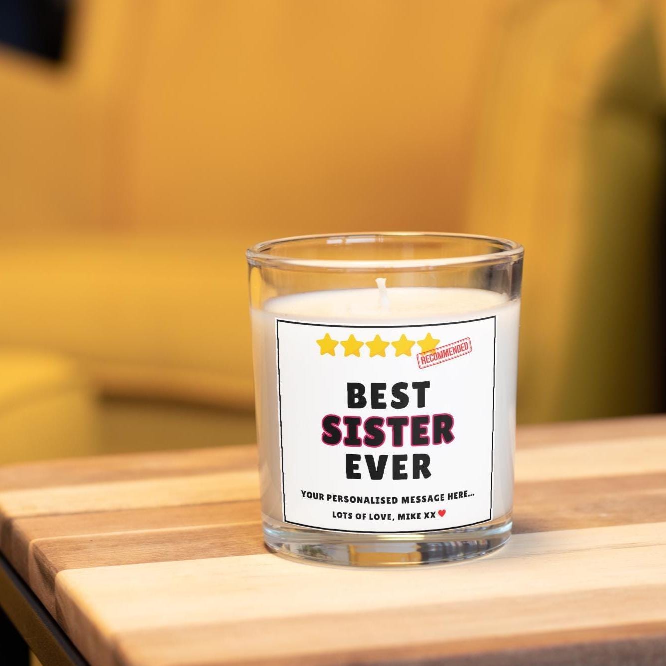 Novelty 5-Star Best Sister Ever Personalised Candle | Funny Gift for Sister | Best Sister Ever Review Message | Funny Custom Sister Candle Etsy