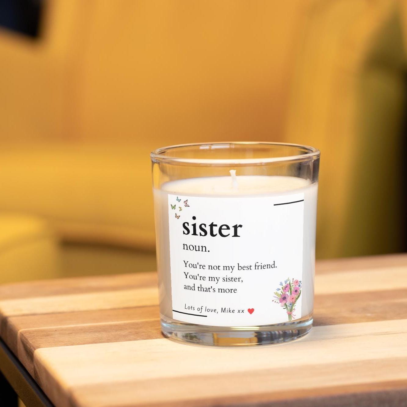 Sister Noun Message Personalised Candle | Sister Noun Gift | Sister Definition Gift | Sister Birthday | Sister Christmas | Sister Message Etsy