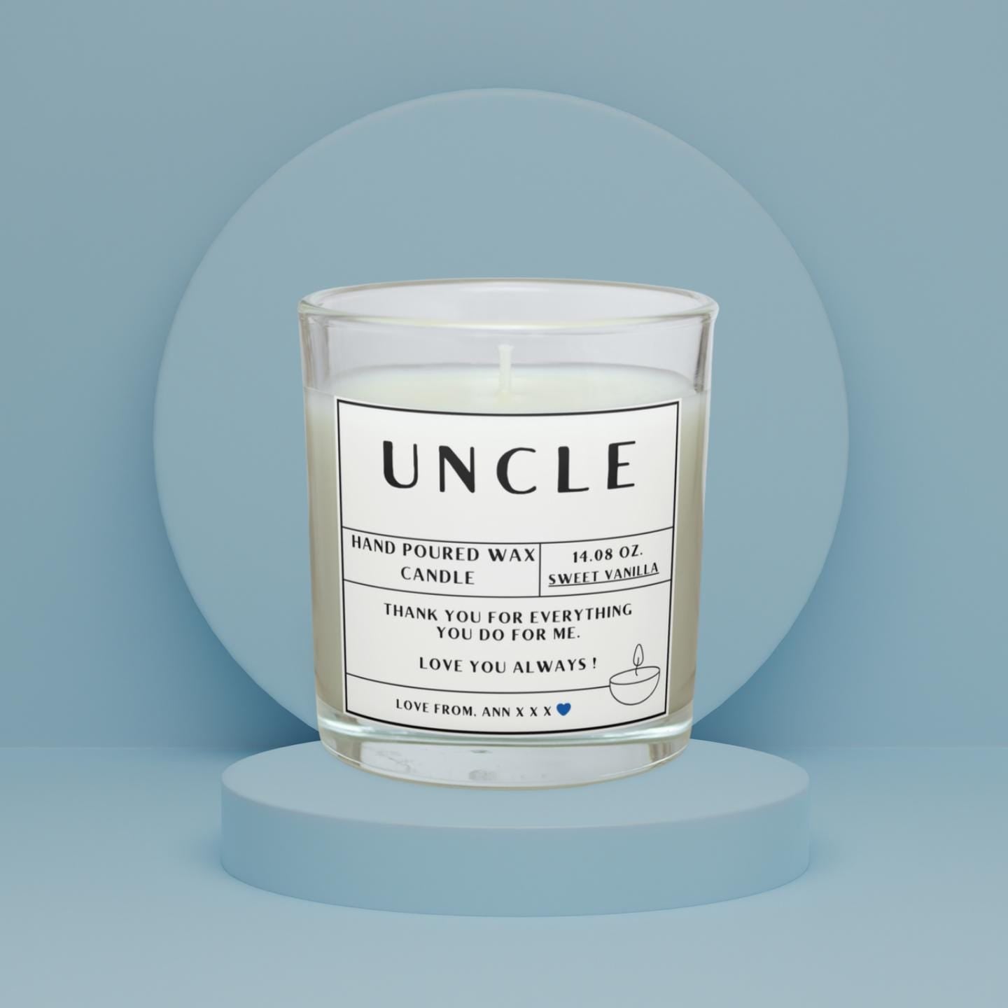Uncle Name Message Personalised Candle Gift | Uncle Message | Thank You Uncle | Uncle Birthday | Uncle Christmas | Best Custom Uncle Gifts Etsy