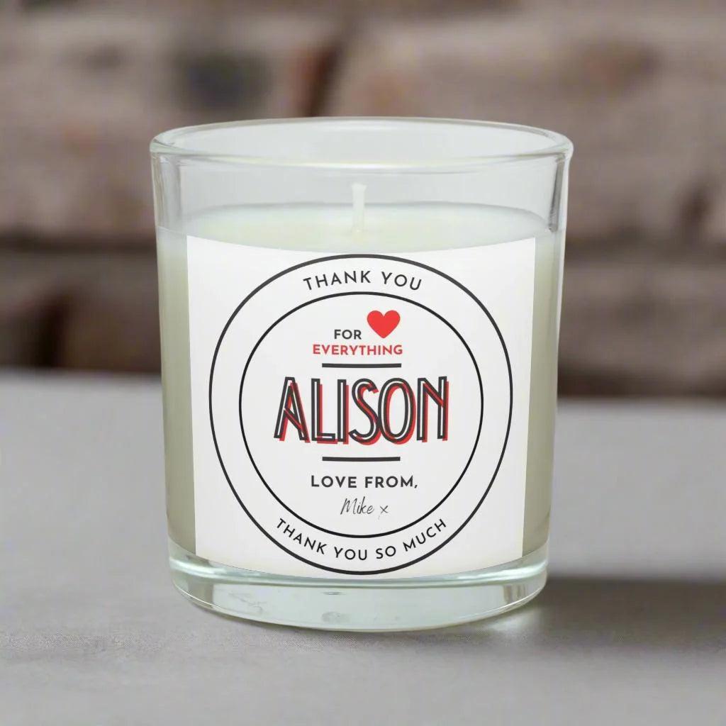 Thank You For Everything Personalised Candle | Thank You Gift | Name Message Candle | Thank You Gift | Appreciation | Gratitude Message Gift Etsy