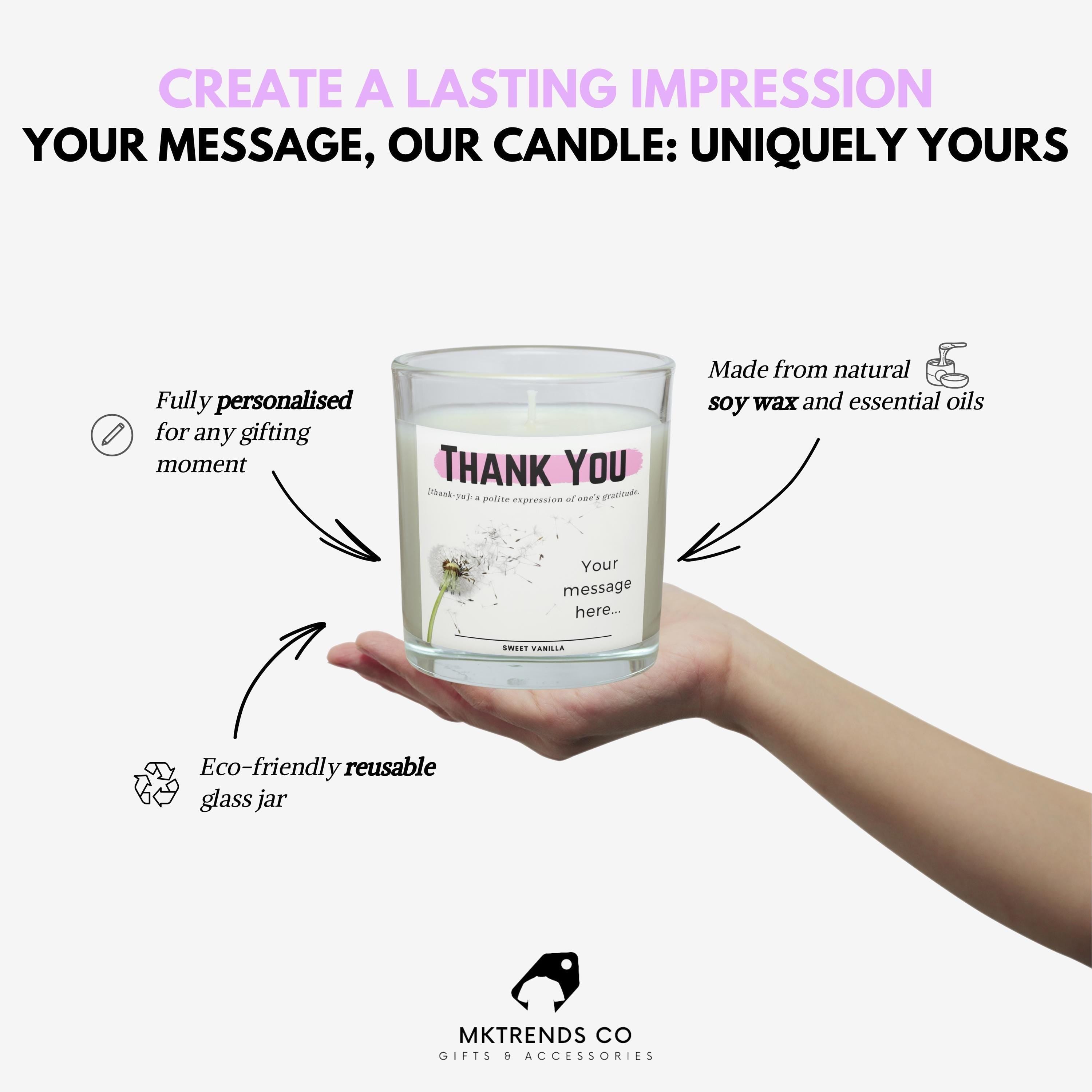 Thank You Noun Message Personalised Candle Gift | Thank You Gift for Her | Pink Thank You Message Candle Gift | Teacher | Friend | Co-Worker Etsy
