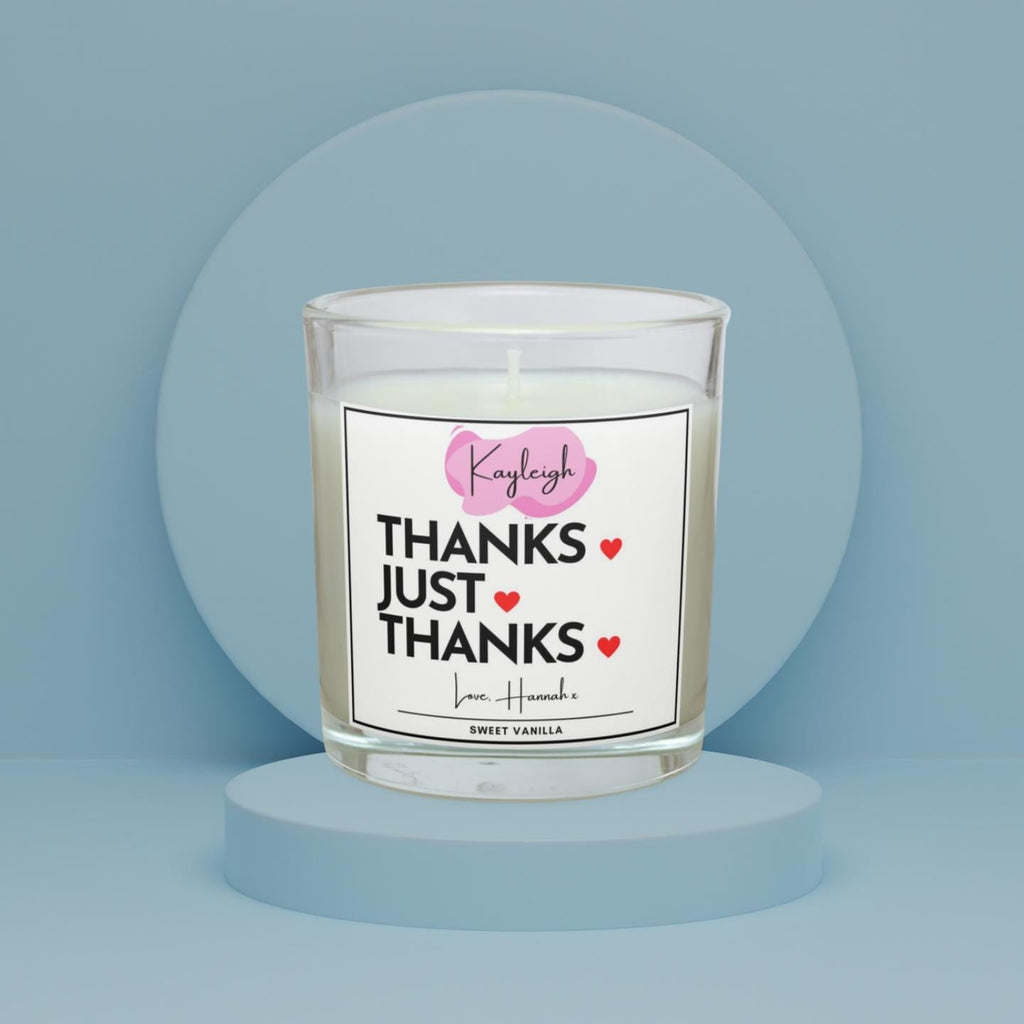 Thanks, Just Thanks Personalised Candle | Thank You Gift | Pink Thank You Gift for Her | Thank You Name Candle Gift | Thank You Message Gift Etsy