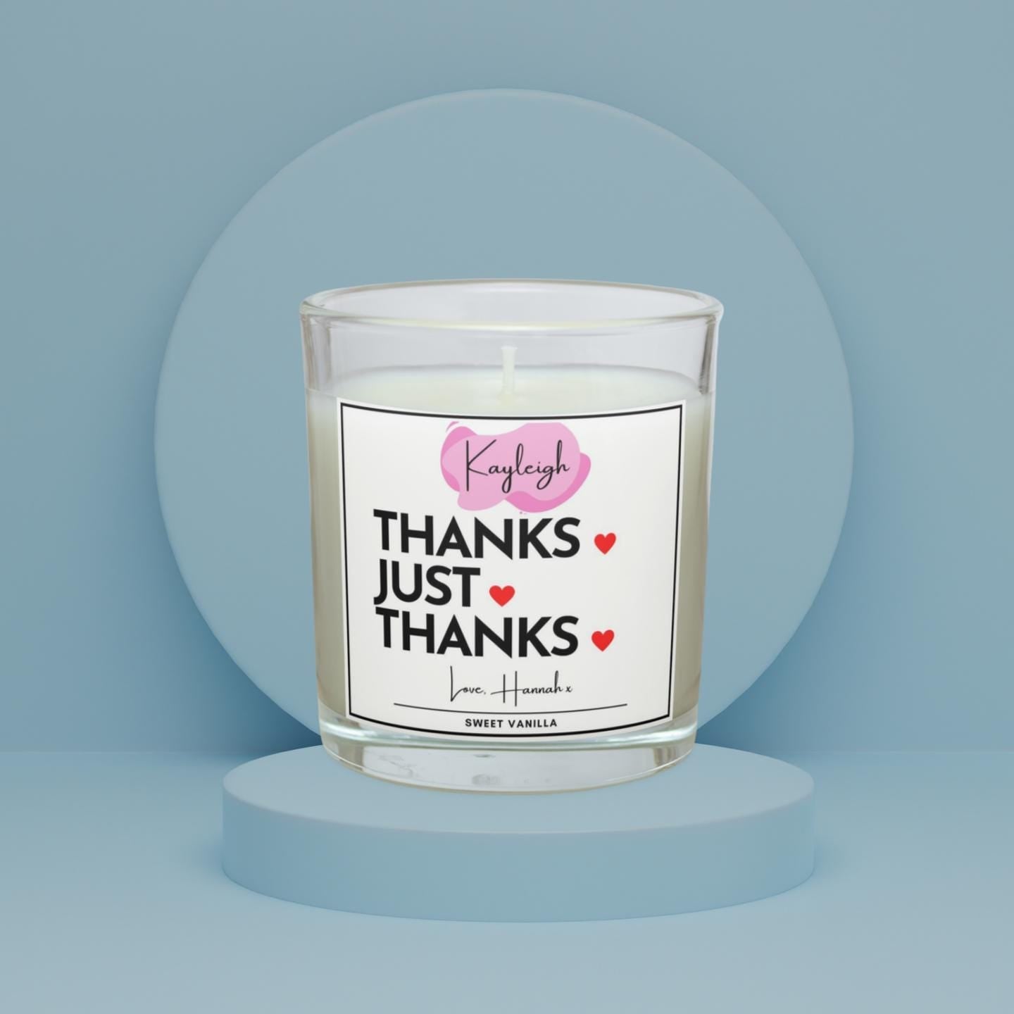 Thanks, Just Thanks Personalised Candle | Thank You Gift | Pink Thank You Gift for Her | Thank You Name Candle Gift | Thank You Message Gift Etsy
