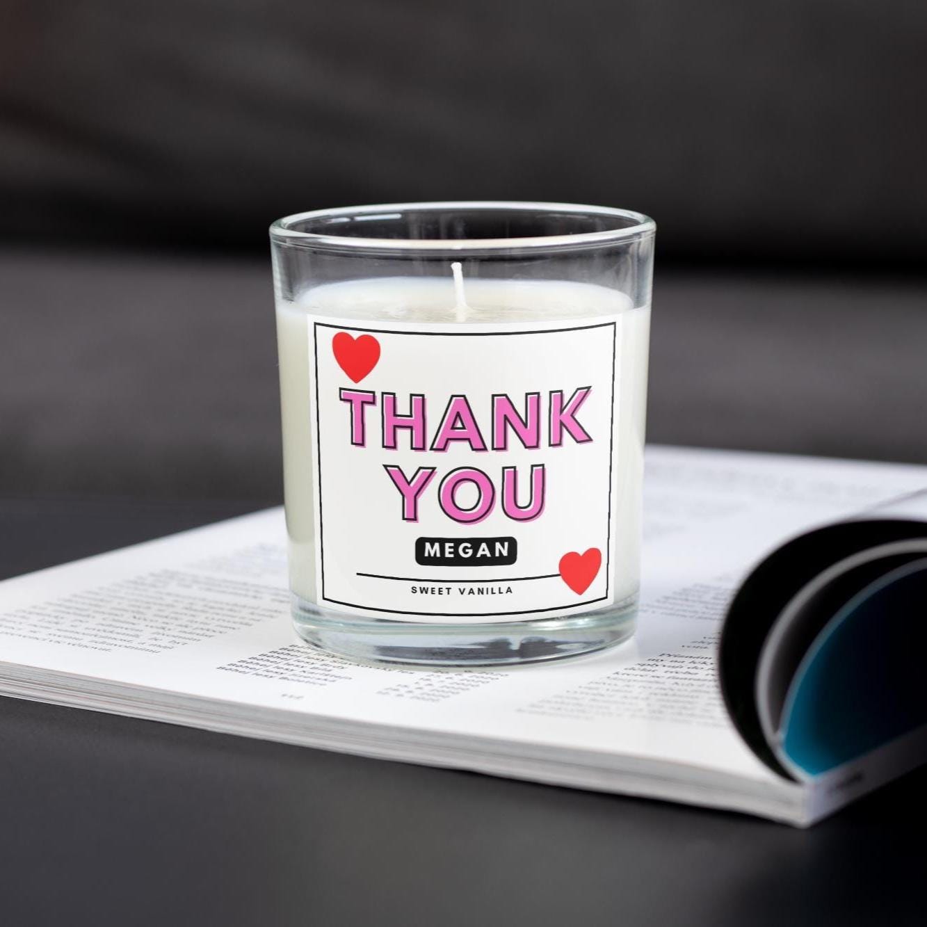 Thank You Personalised Candle | Gift for Her | Appreciation Gift for Her | Pink Thank You Hearts Candle Gift | Gift for Girlfriend | Thanks Etsy