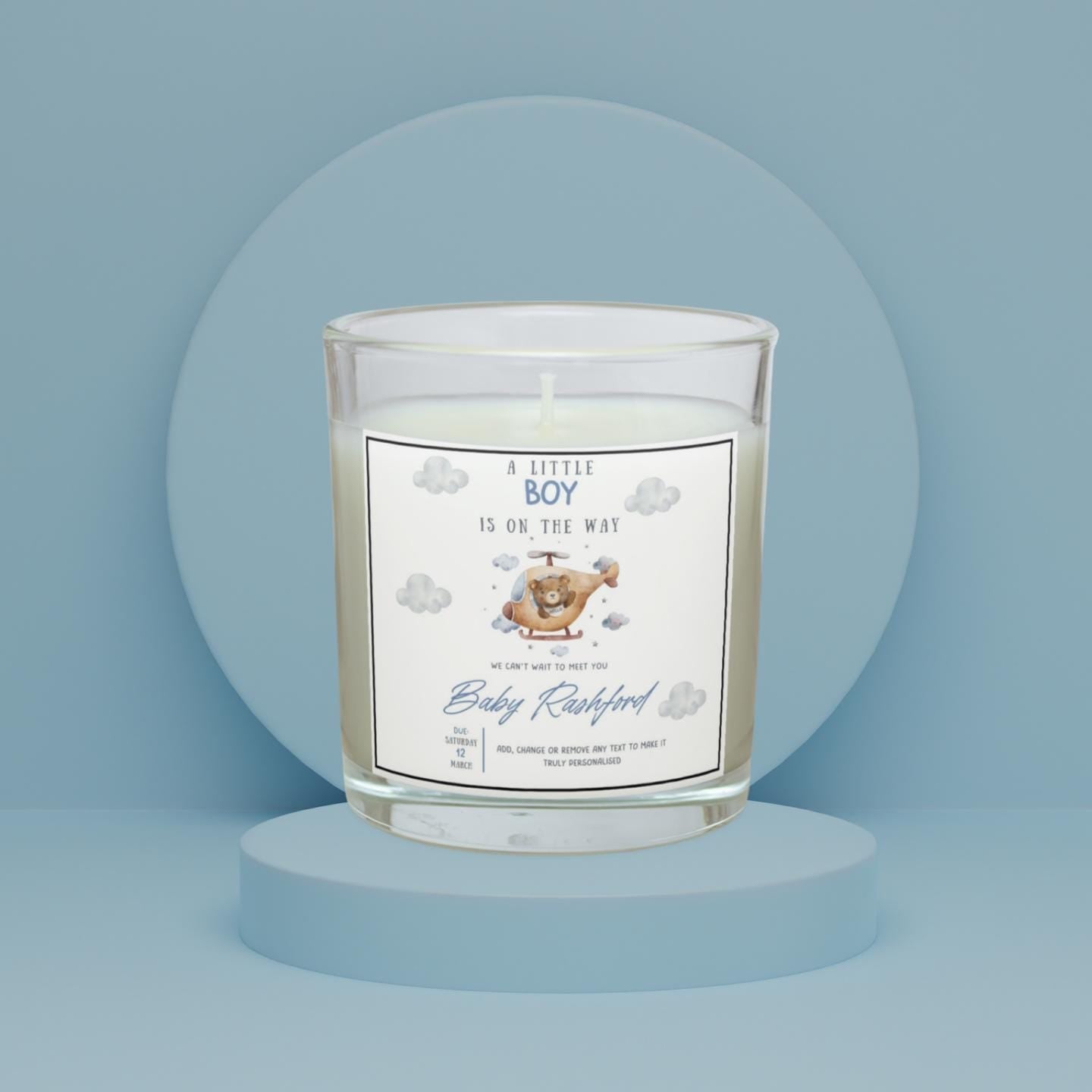 A Little Boy Is On The Way Personalised Candle | Custom Baby Announcement Gift | Baby Shower Décor | Baby Due Date Candle | Expecting Parent Etsy