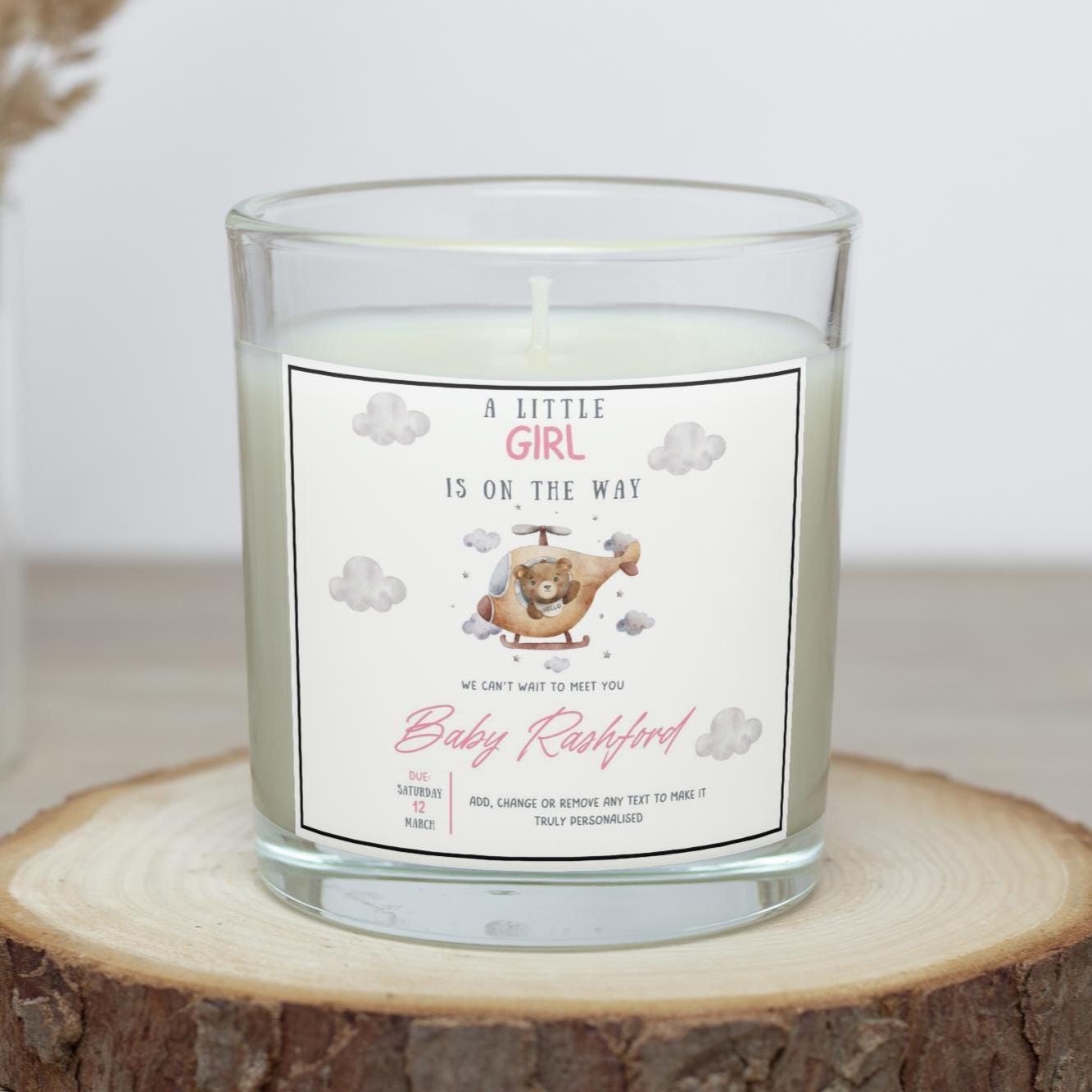 A Little Girl's On The Way Personalised Candle | Baby Girl Announcement Gift | Baby Shower Décor | Baby Due Date Candle | Expecting Parent Etsy