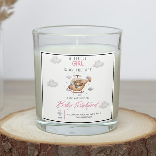 A Little Girl's On The Way Personalised Candle | Baby Girl Announcement Gift | Baby Shower Décor | Baby Due Date Candle | Expecting Parent Etsy