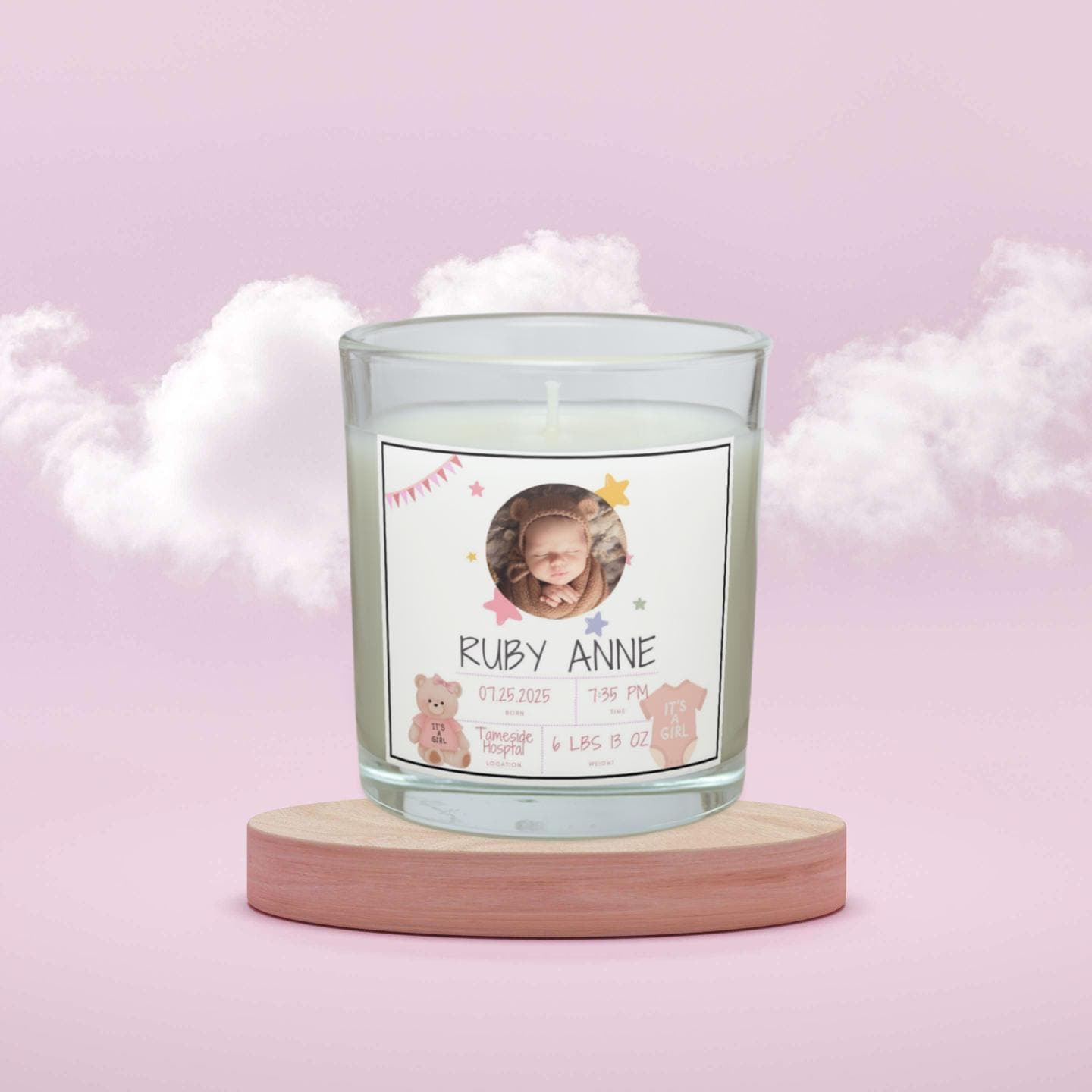 It's a Girl Personalised Photo Candle | Baby Birth Announcement Gift | New Born Baby Gift | Baby Photo | New Grandparent Gift | New Auntie Etsy