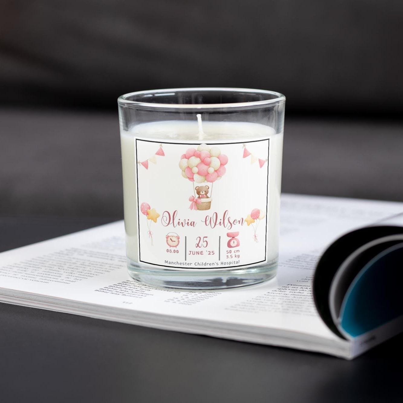 Baby Girl Announcement Candle | Newborn Girl Keepsake Gift | Birth Details Gift | Nursery Décor | Newborn Gifts for Family | New Parent Gift Etsy