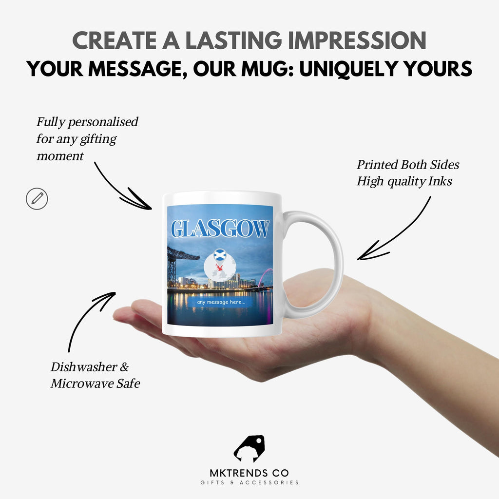 Personalised Glasgow Mug | Scottish Flag | Custom Message | Scotland Souvenir | Scotland Gift | Personalised Mug | Glasgow | Coffee Cup Etsy