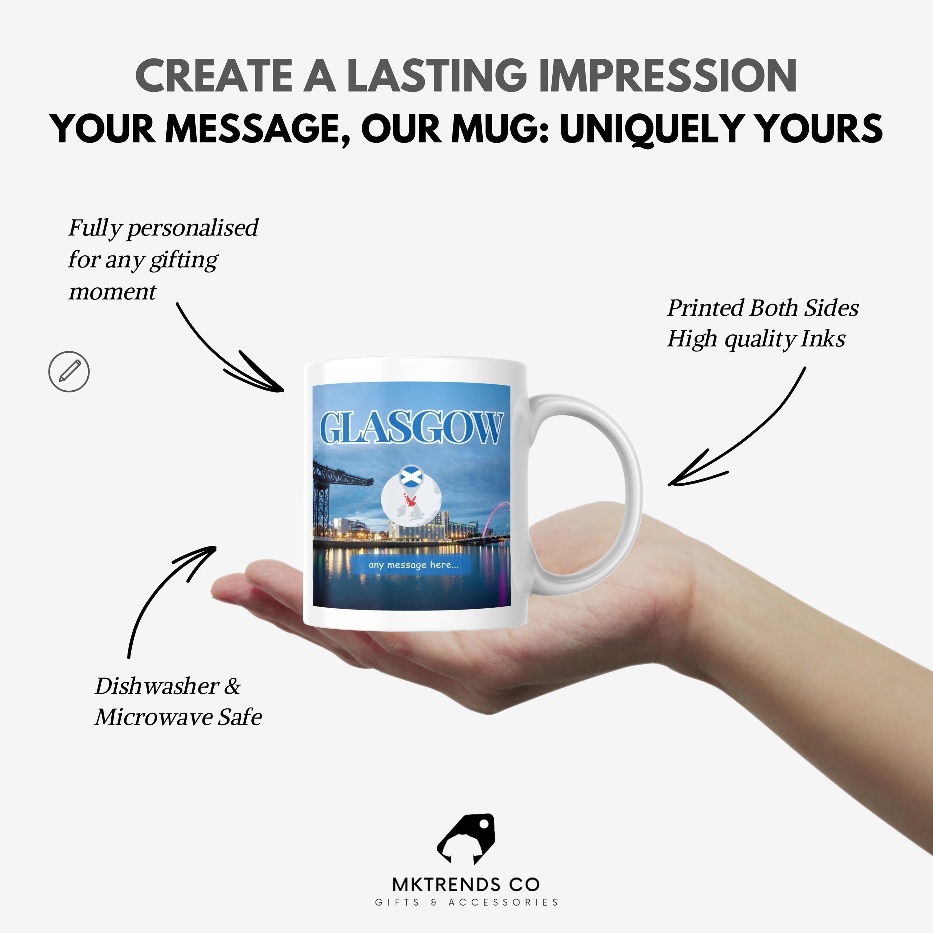 Personalised Glasgow Mug | Scottish Flag | Custom Message | Scotland Souvenir | Scotland Gift | Personalised Mug | Glasgow | Coffee Cup Etsy