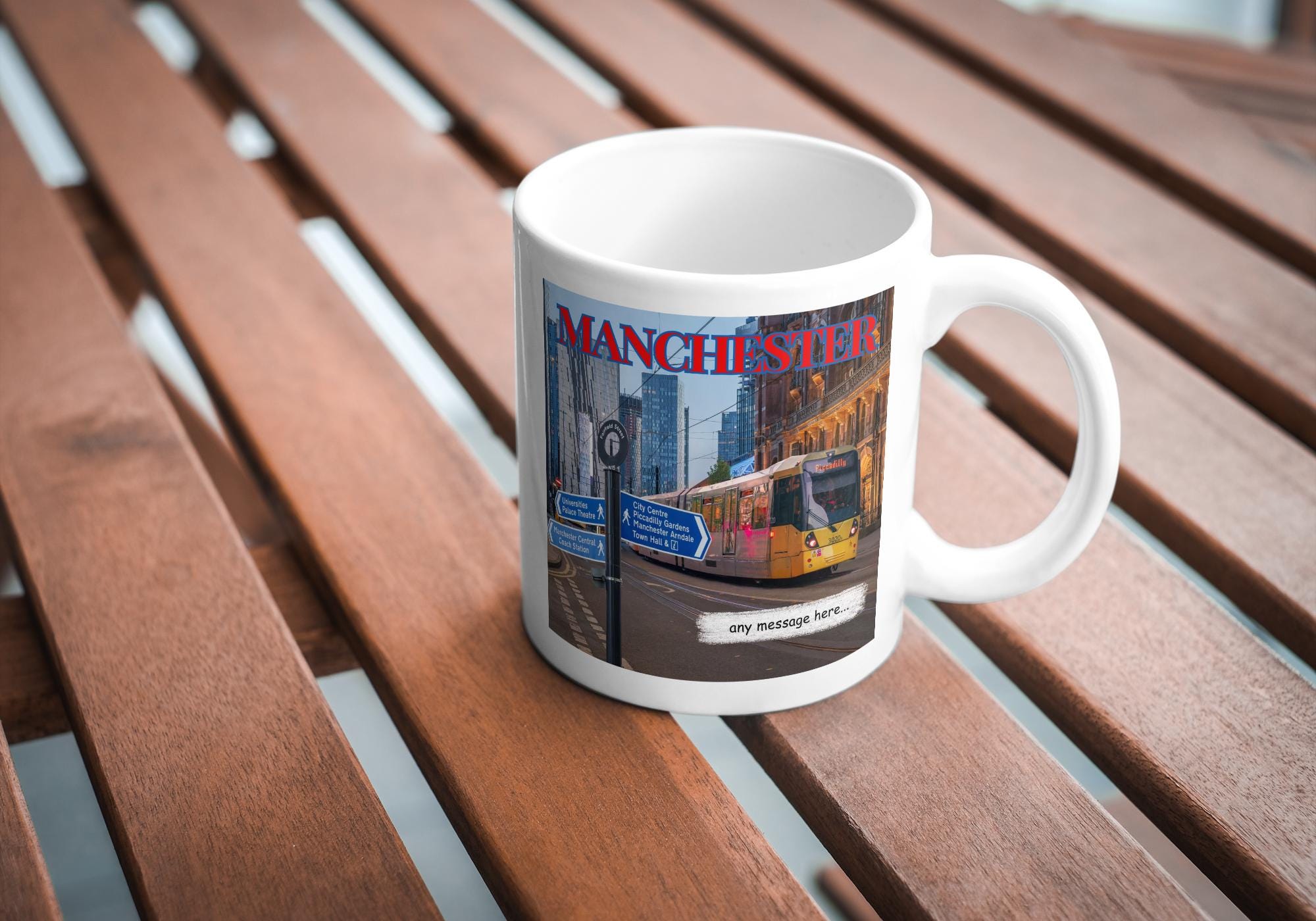 Personalised Manchester Mug | Manchester Gift | Manc Gift | Manchester Bee | Metrolink | Tram | Custom Message | Picadilly Manchester | Town Etsy