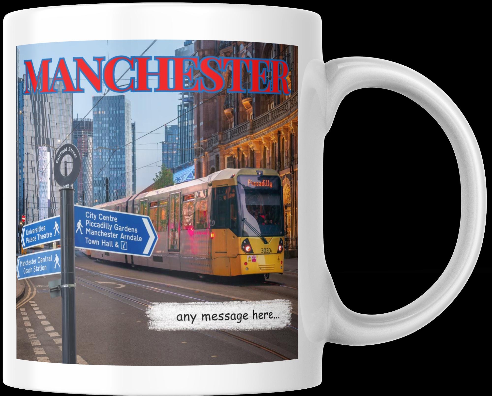Personalised Manchester Mug | Manchester Gift | Manc Gift | Manchester Bee | Metrolink | Tram | Custom Message | Picadilly Manchester | Town Etsy