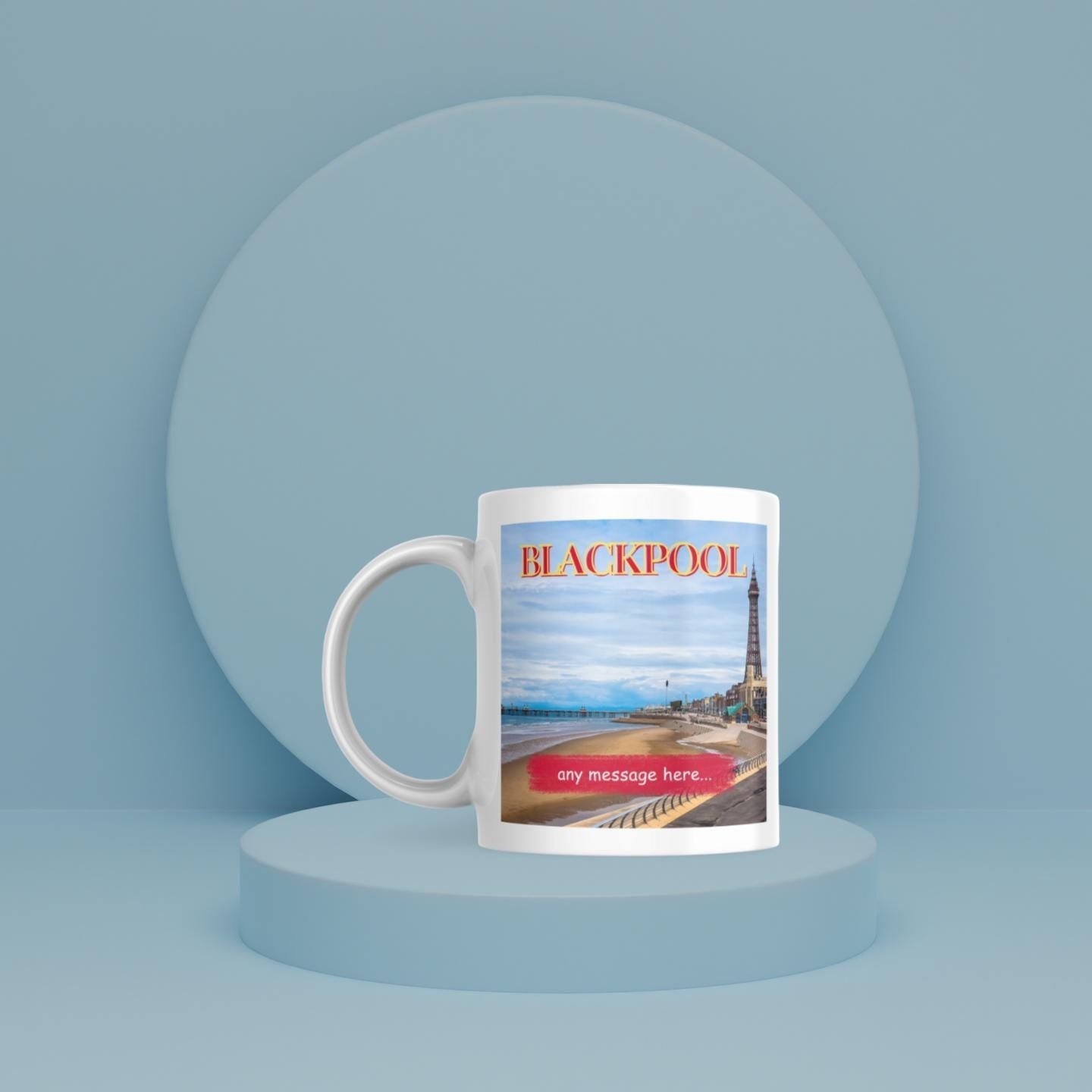 Personalised Blackpool Mug | Seaside Scene | Custom Message | Coastal Gift | Tower & Tram Design | Lancashire Souvenir | Blackpool Gift Etsy