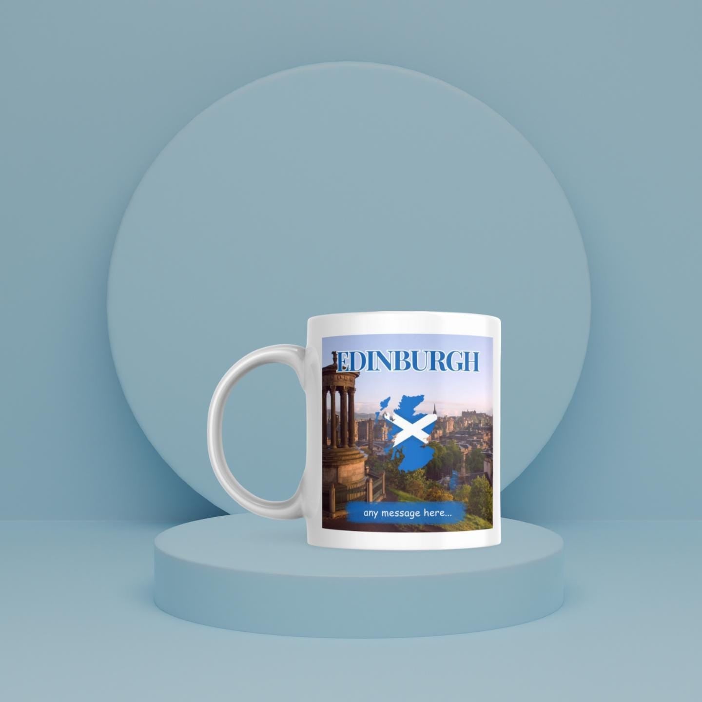 Personalised Edinburgh Mug | Scottish Skyline & Saltire | Custom Message | Scotland Souvenir Gift | Edinburgh Fest Gift | Novelty Mug Etsy