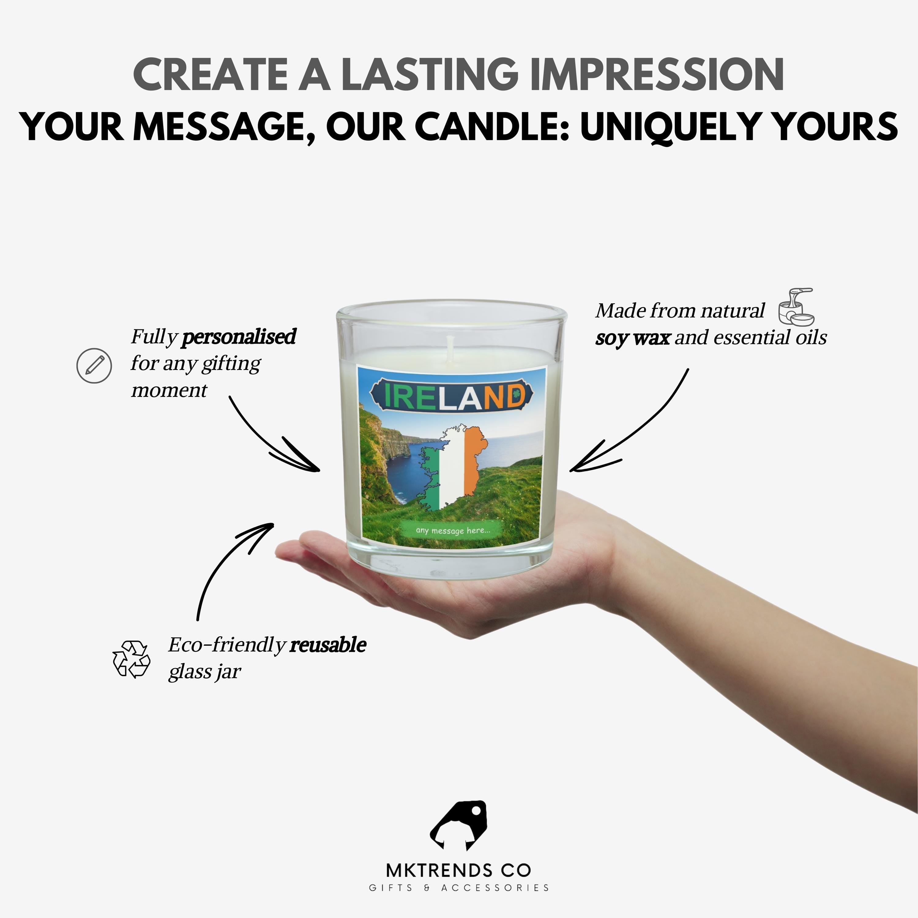 Ireland personalised candle | Ireland Gift | Ireland Message Candle | Ireland Home Decor | Ireland Birthday Message | Irish candle Message Etsy