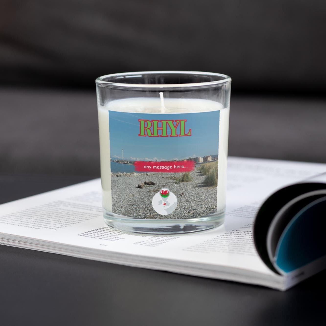 Rhyl Personalised Candle | Rhyl Gift | Rhyl Holiday Gift | North Wales | Rhyl Candle Gift | Rhyl North Wales Personalised Message | Rhyl Etsy