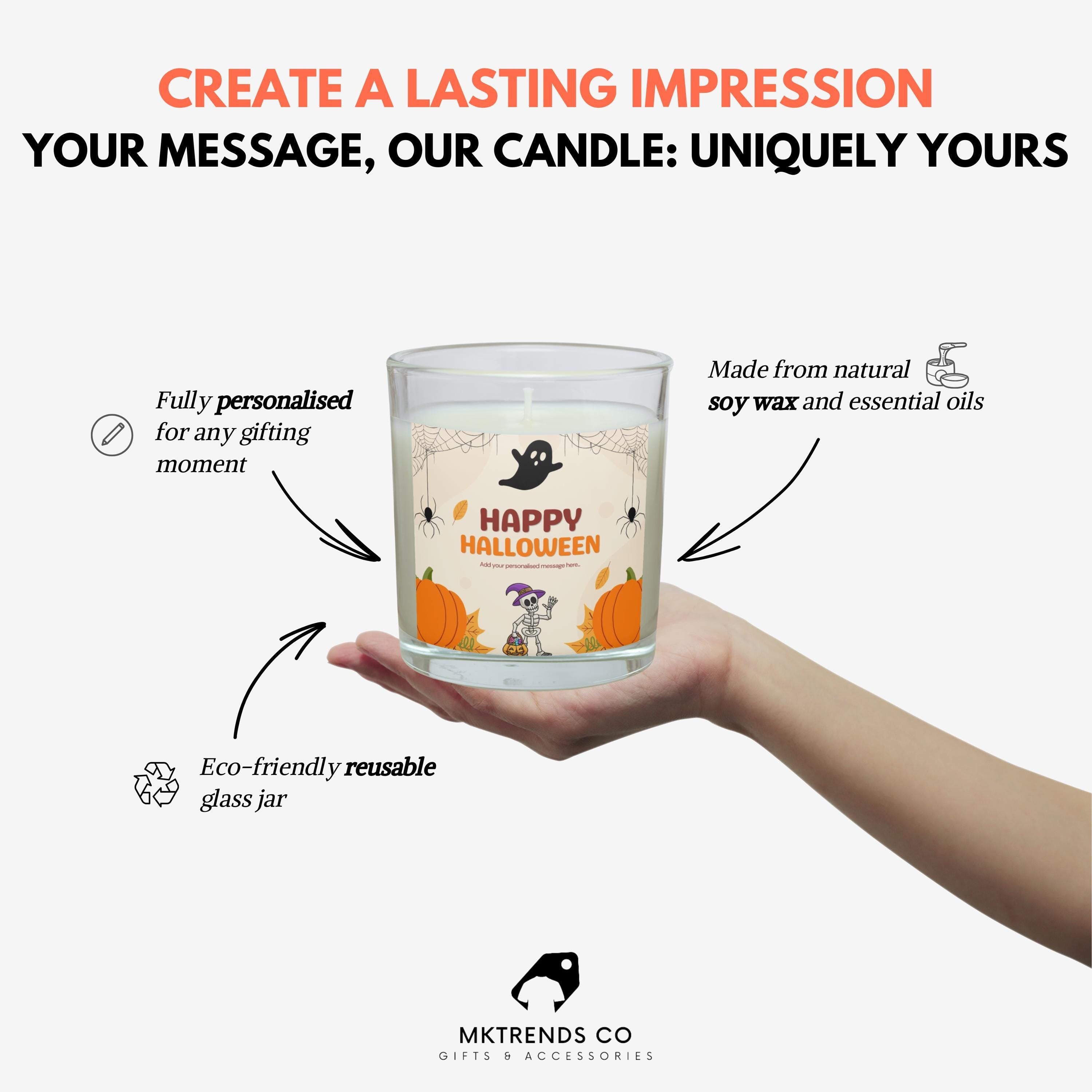 Happy Halloween Festive Personalised Candle | Halloween Décor | Halloween Message | Halloween Skeleton | Funny Halloween Message Gift Ideas Etsy