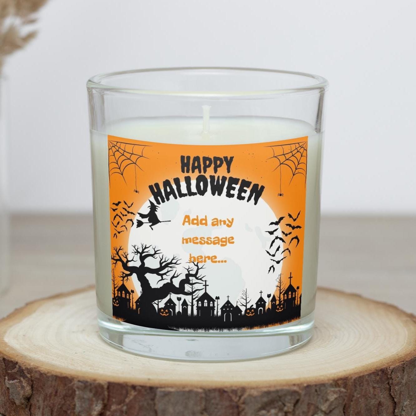 Happy Halloween Scene Personalised Candle | Halloween Decor | Spooky Halloween Ideas | Any Message Halloween Candle | Happy Halloween Party Etsy
