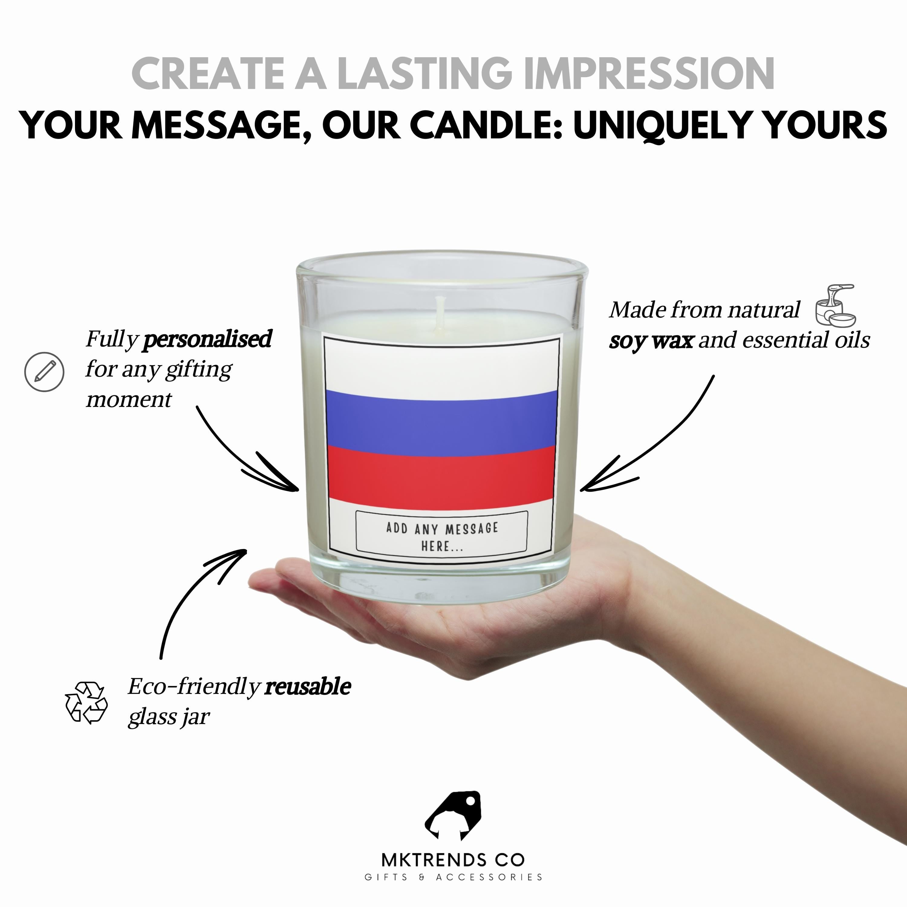 Russia Personalised Candle | Flag of Russia Gift | Russia Message Candle | Russian Gifts | Russian Culture | Missing Russia | Russia Décor Etsy