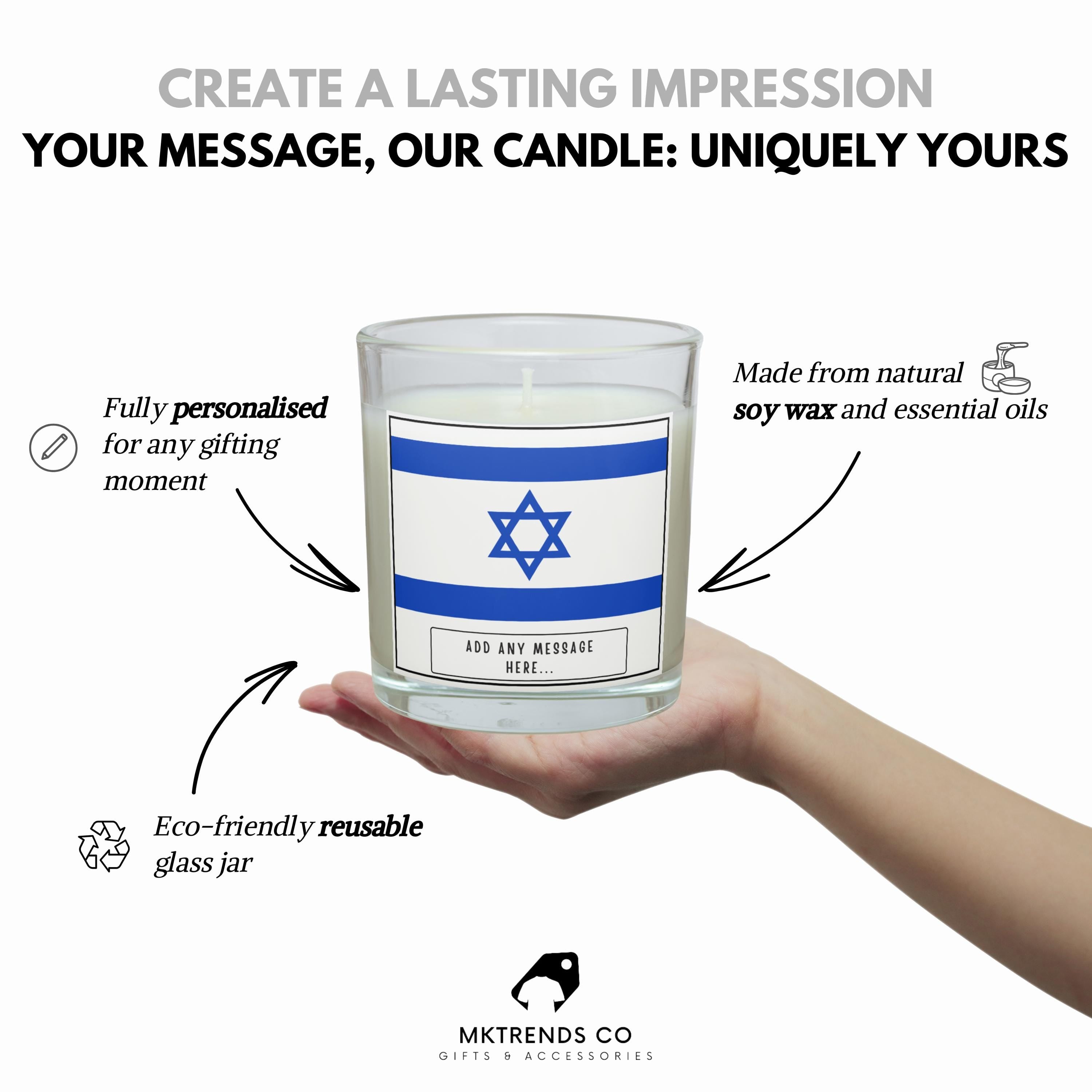 Israel Personalised Candle | Flag of Israel | Gift for Jewish Person | Israeli Home Décor | Israel Message Gift | Israel Culture Candle Gift Etsy