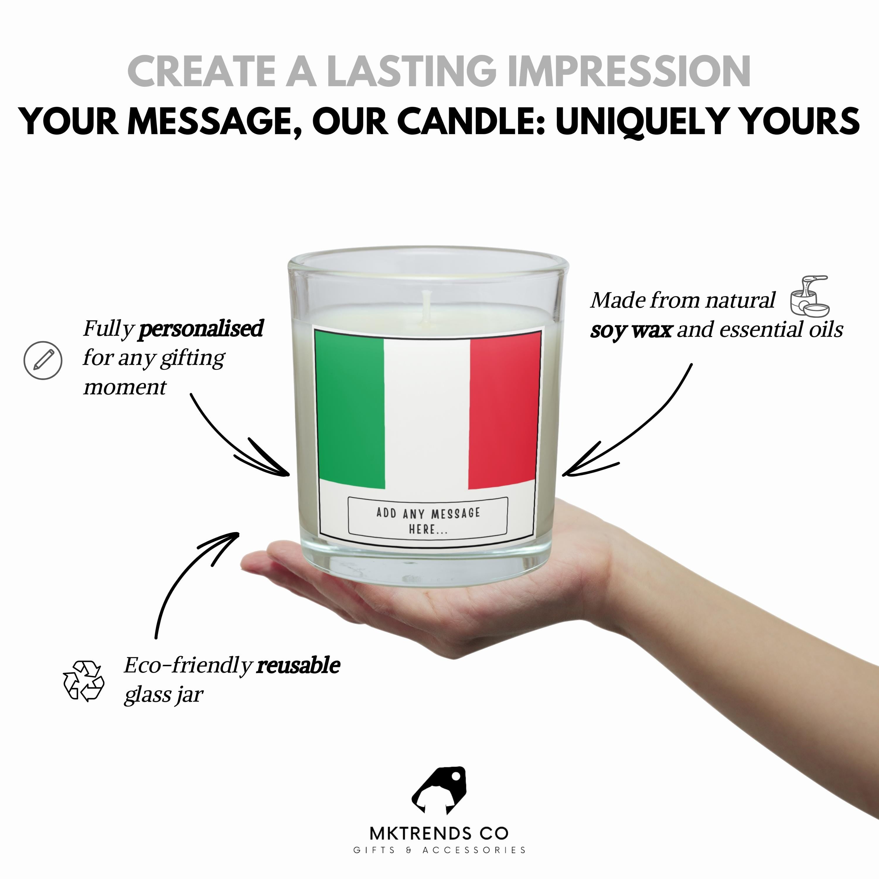 Italy Personalised Candle | Flag of Italy | Gift for Italian | Missing Italy Gift | Italian Home Décor | Italy Message Gift | Italy Candle Etsy