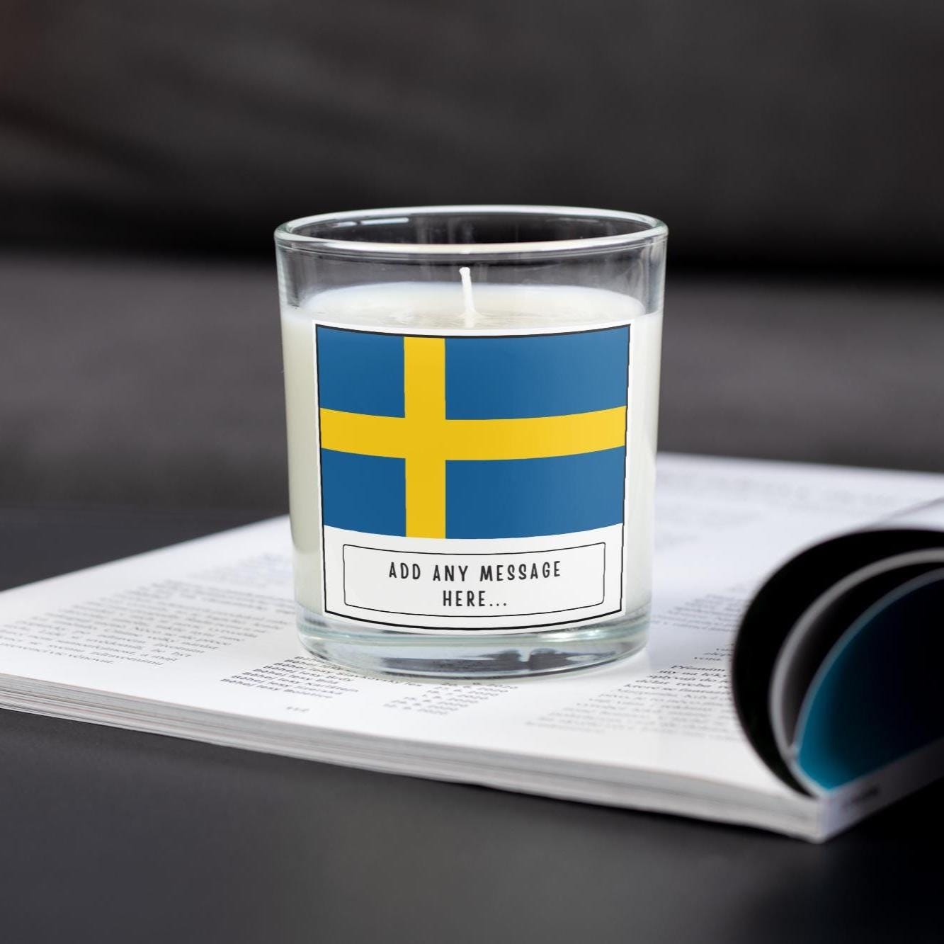 Sweden Personalised Candle | Flag of Sweden | Scandinavian Gift | Sweden Message Gift | Missing Sweden | Swedish Birthday | Sweden Message Etsy