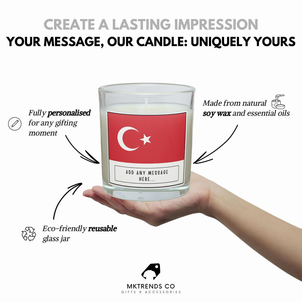 Turkey Personalised Candle | Turkish Flag | Gift for Turkish Friend | Turkey Message | Flag of Turkey | Turkish Home Décor | Custom Turkish Etsy