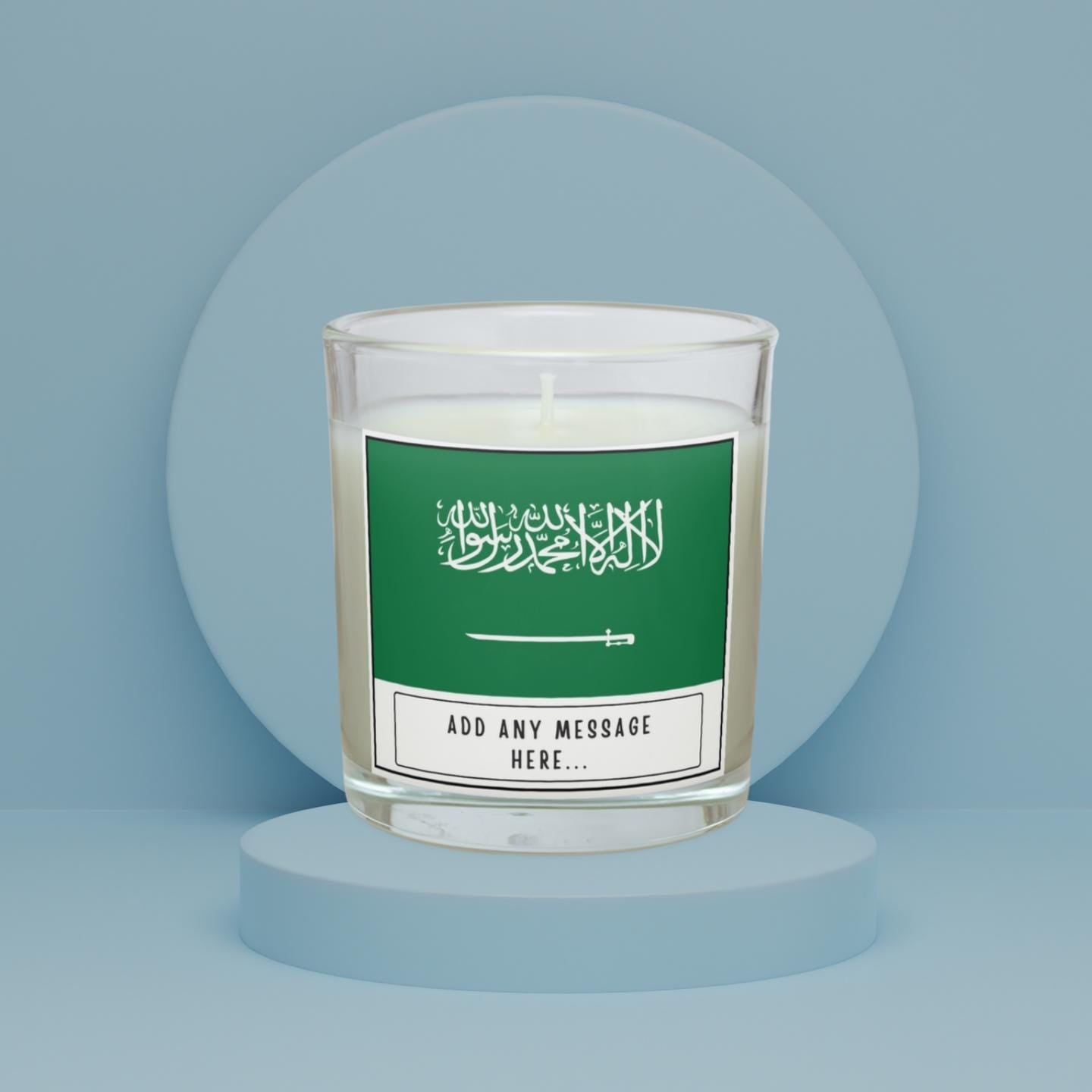 Saudi Arabia Personalised Candle | Flag of Saudi Arabia | Arabic Gift | Saudi Culture Candle | Custom Saudi Arabia Message Gift | Eid Gifts Etsy