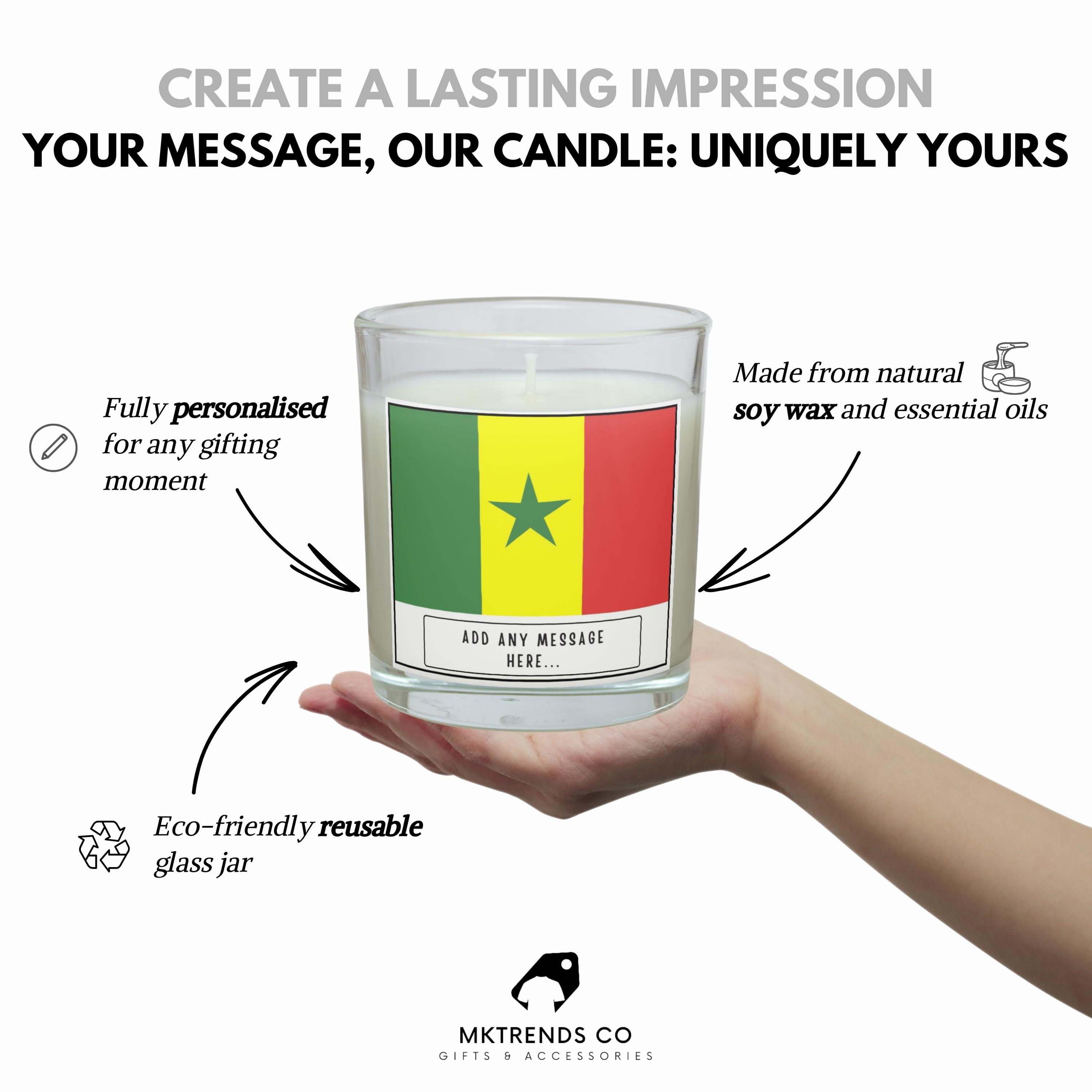 Senegal Personalised Candle | Flag of Senegal | Gift for Senegalese Friend | Senegal Home Décor | Custom Senegal Gift | Personalised Message Etsy